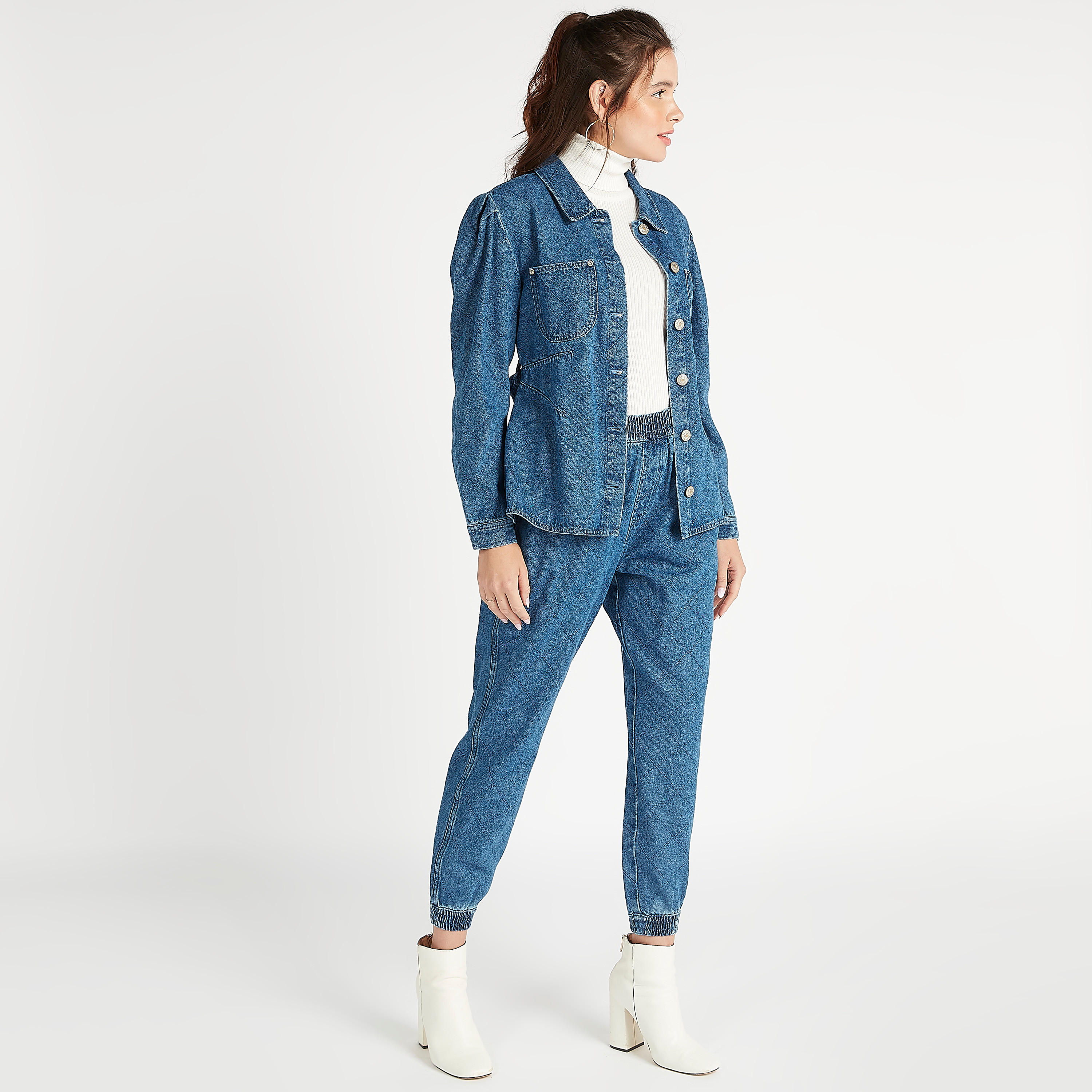 Sustainable Lee Cooper Textured High Rise Denim Joggers with Pockets-women-clothing-bottoms-joggers-image-2
