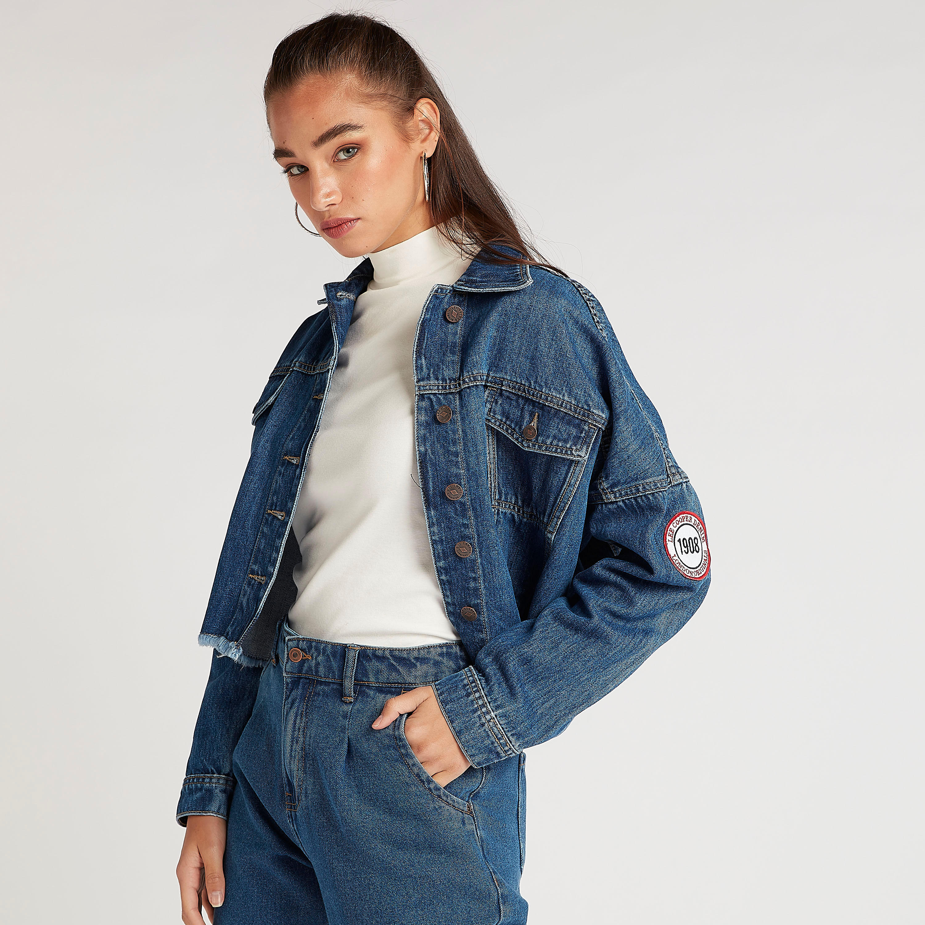 Lee Cooper Solid Denim Jacket with Long Sleeves-women-winterwear-coatsandjackets-jackets-image-1