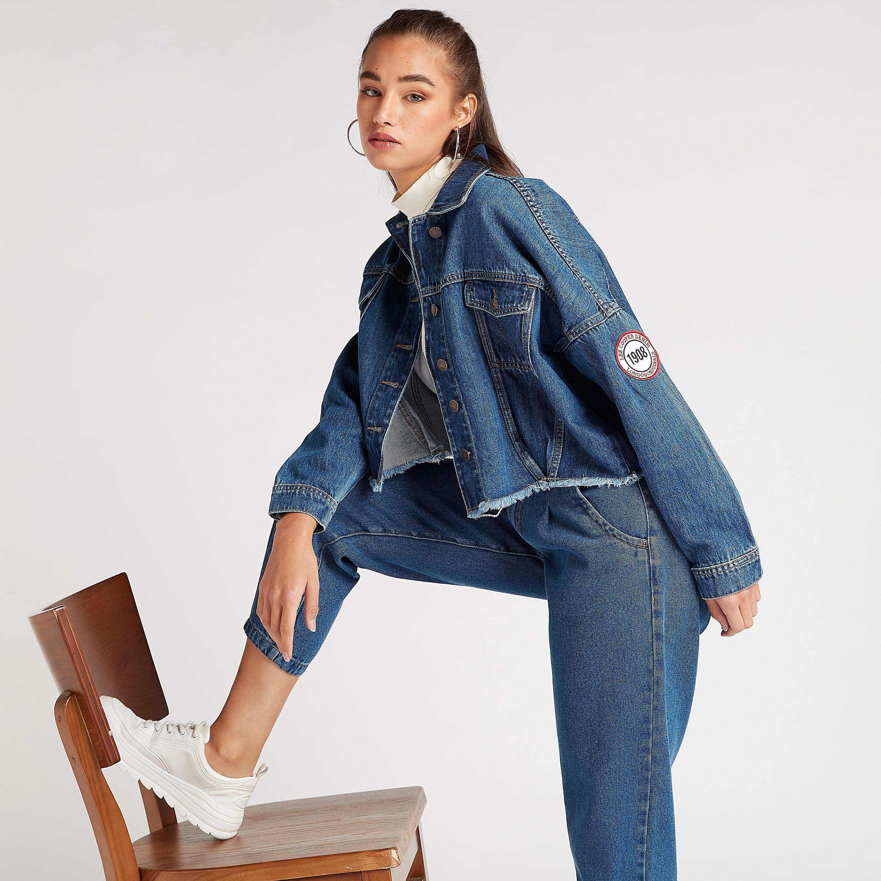 Lee Cooper Solid Denim Jacket with Long Sleeves-women-winterwear-coatsandjackets-jackets-image-5