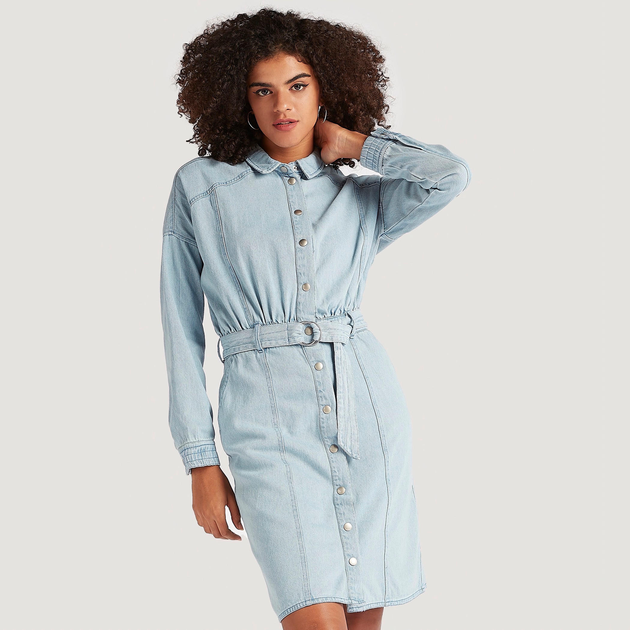فستان قميص ميدي بحزام وجيوب من لي كوبر-women-clothing-dresses-image-1