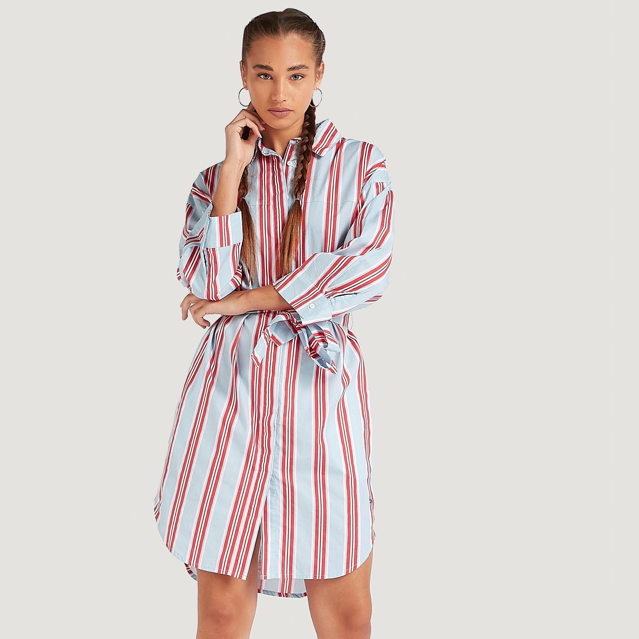 Lee Cooper Striped Midi Shirt Dress with Pockets-women-clothing-dresses-image-1