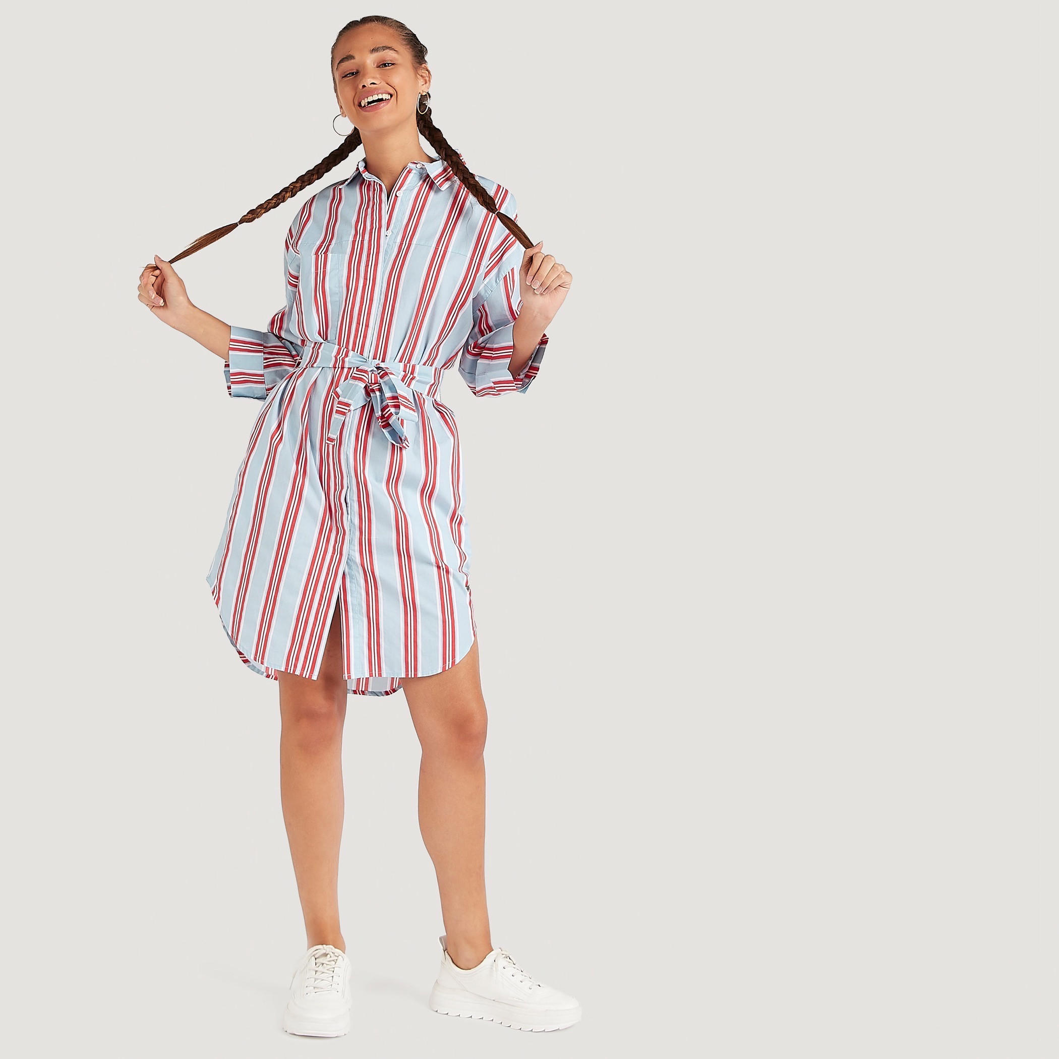 Lee Cooper Striped Midi Shirt Dress with Pockets-women-clothing-dresses-image-2