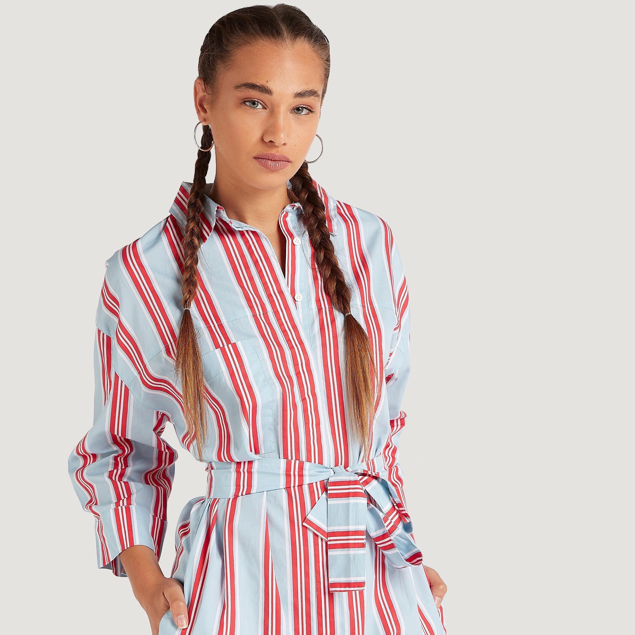 Lee Cooper Striped Midi Shirt Dress with Pockets-women-clothing-dresses-image-3