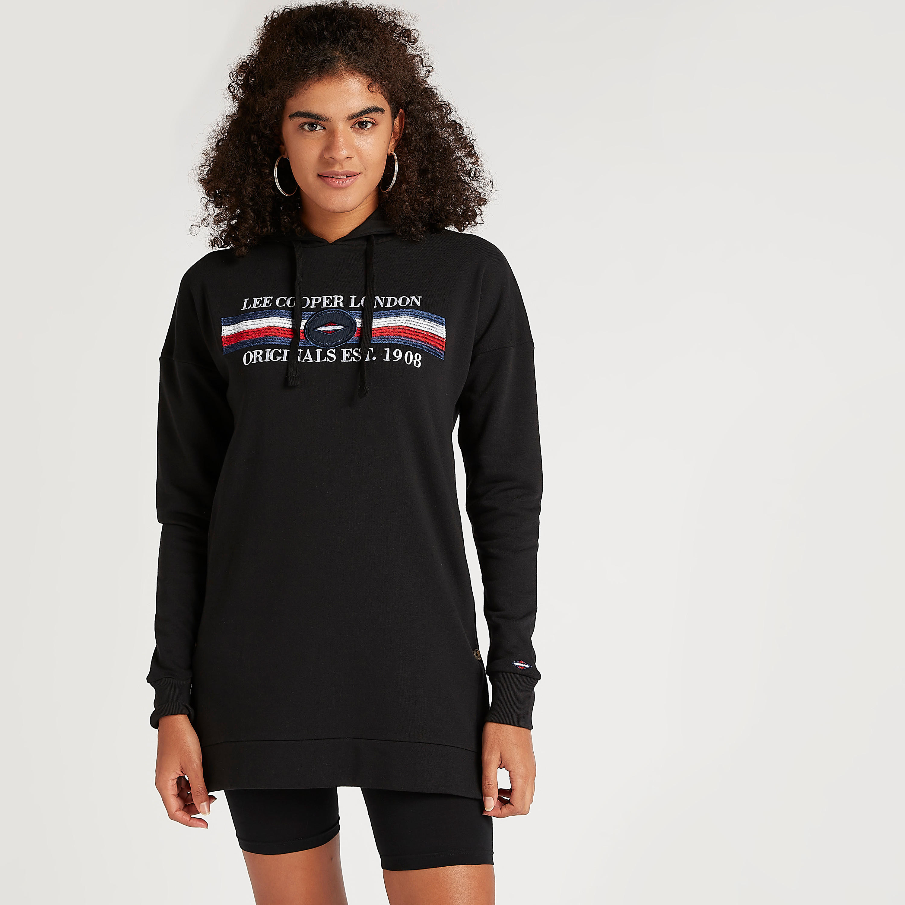 Lee Cooper Embroidered Hooded Sweatshirt with Long Sleeves-women-winterwear-hoodiesandsweatshirts-sweatshirts-image-1