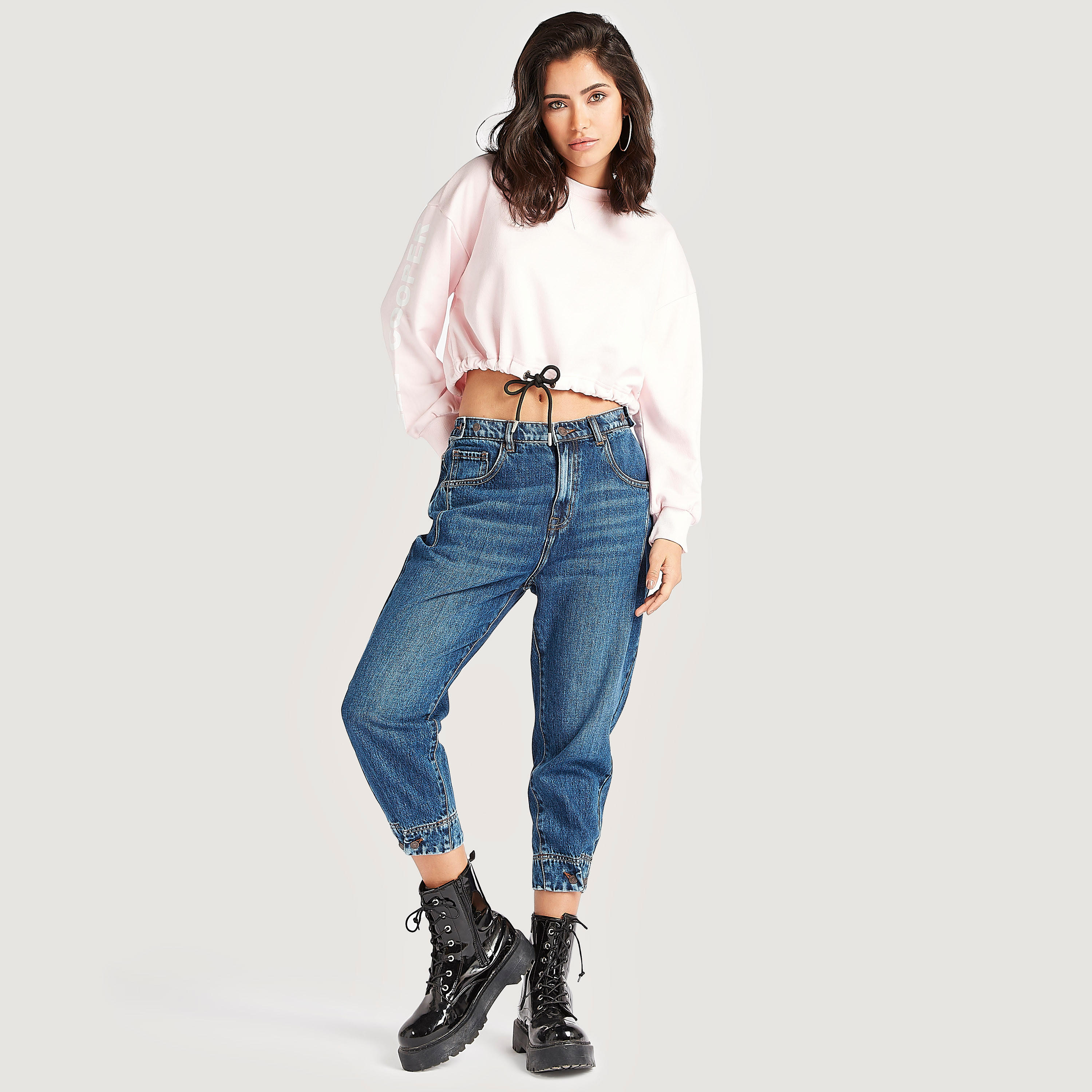 Lee Cooper Crop Sweatshirt with Drawstring Hem and Crew Neck-women-winterwear-hoodiesandsweatshirts-sweatshirts-image-2