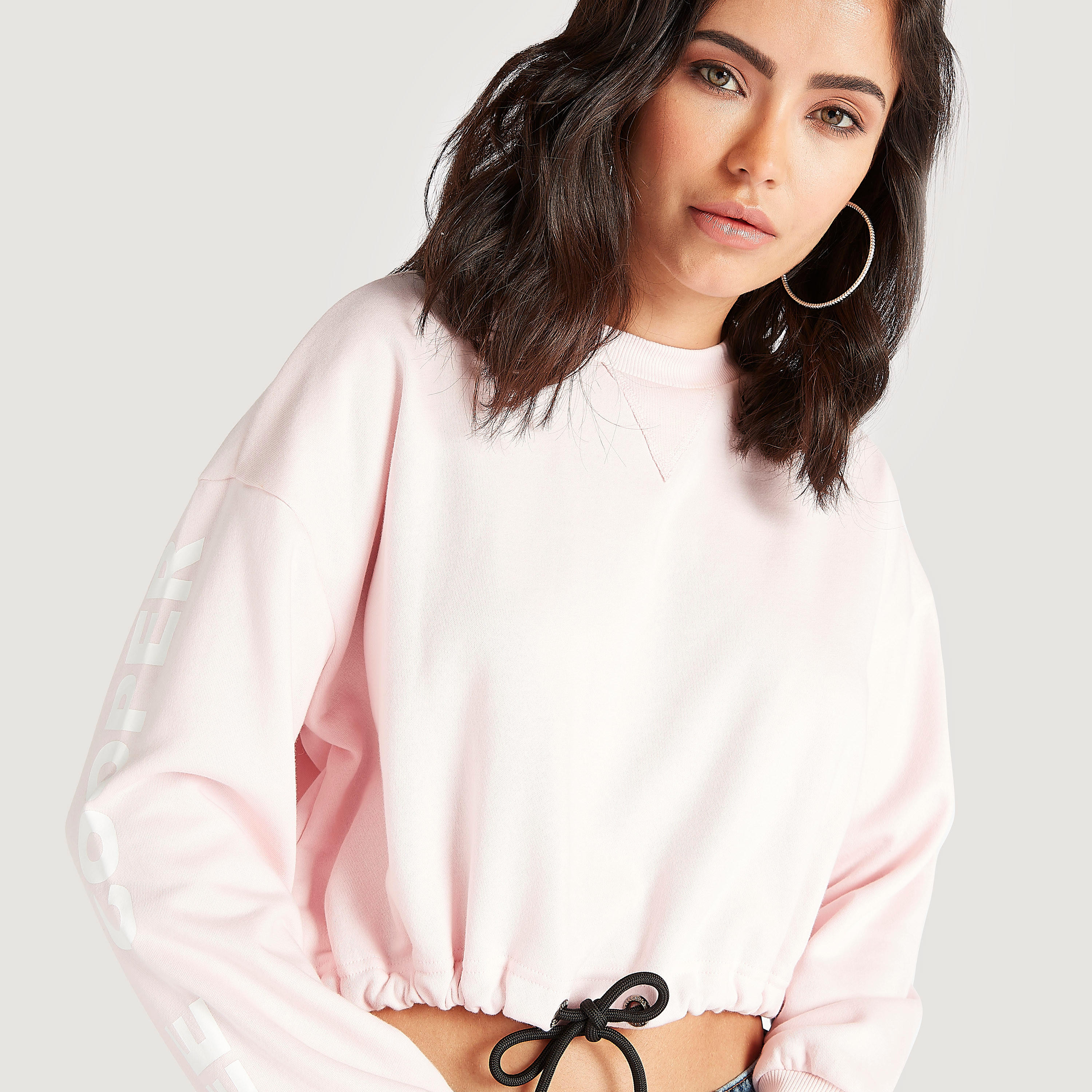 Lee Cooper Crop Sweatshirt with Drawstring Hem and Crew Neck-women-winterwear-hoodiesandsweatshirts-sweatshirts-image-3