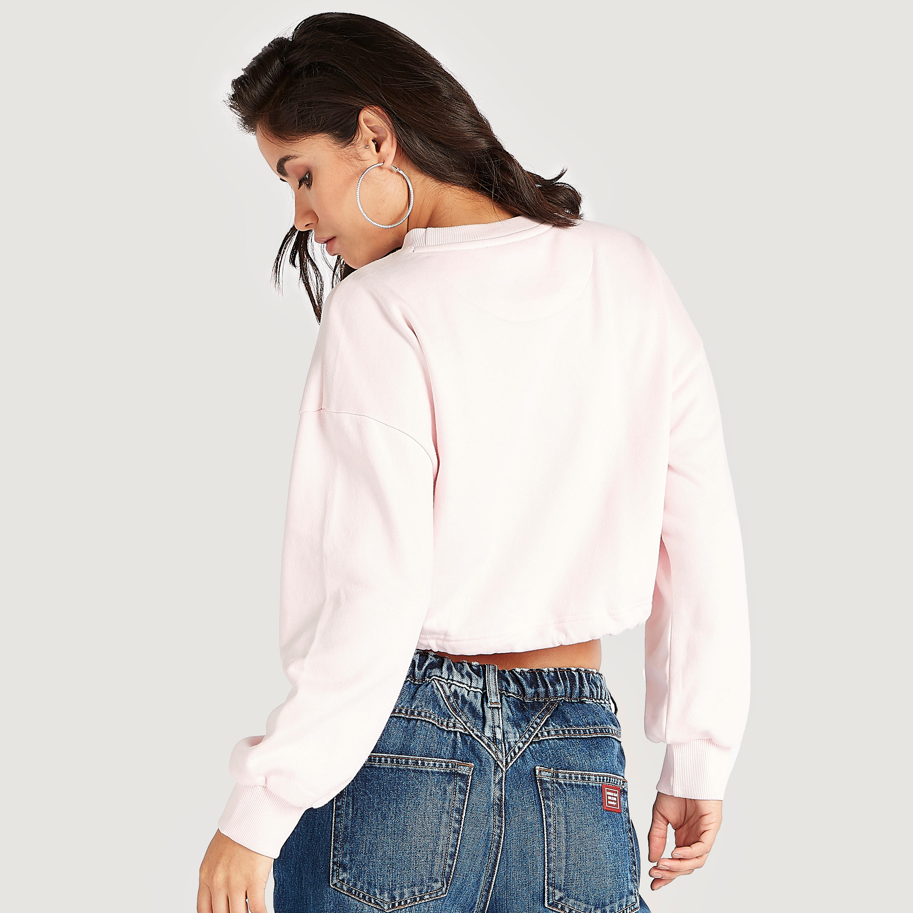 Lee Cooper Crop Sweatshirt with Drawstring Hem and Crew Neck-women-winterwear-hoodiesandsweatshirts-sweatshirts-image-4