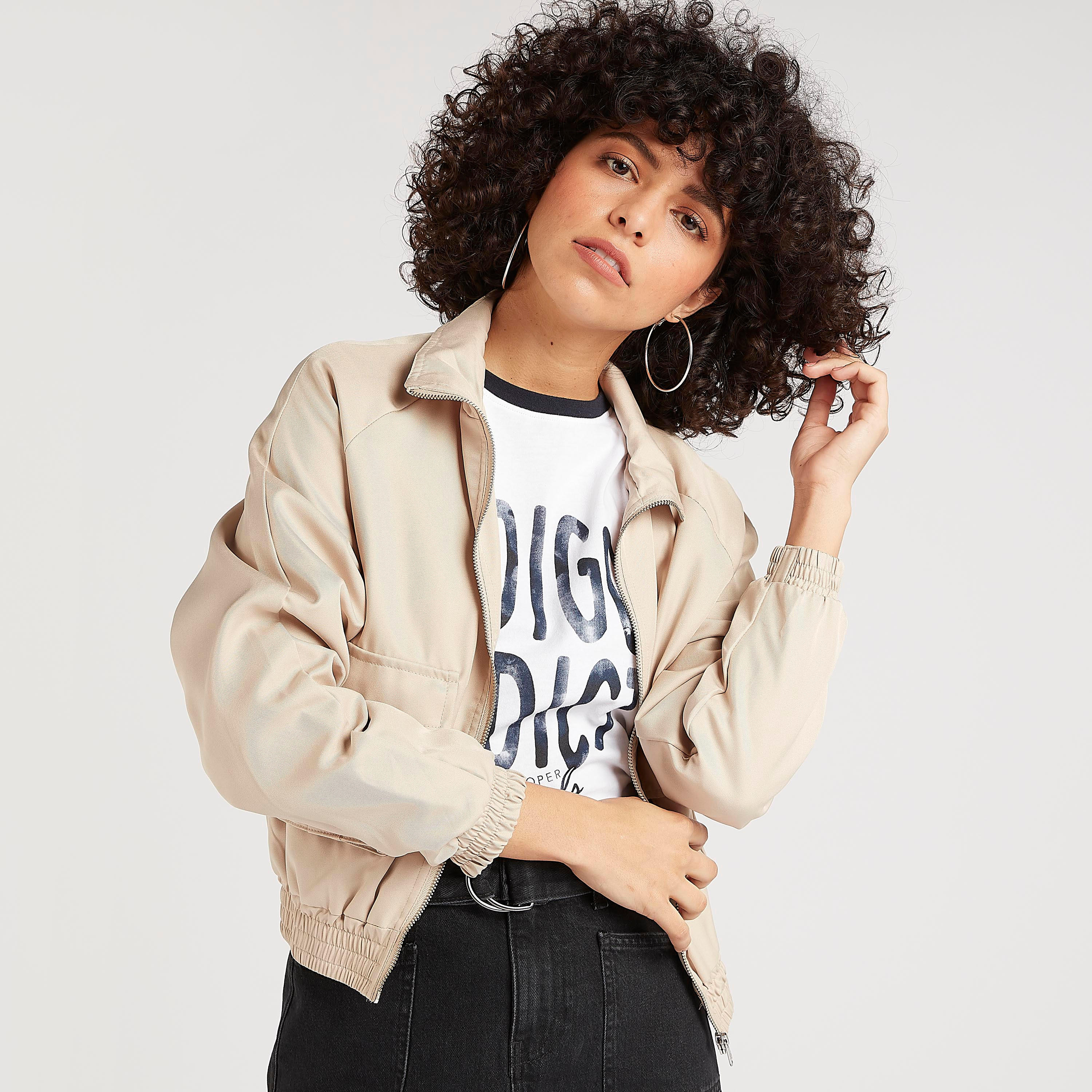 جاكيت بومبر سادة بأكمام طويلة من لي كوبر-women-winterwear-coatsandjackets-jackets-image-5