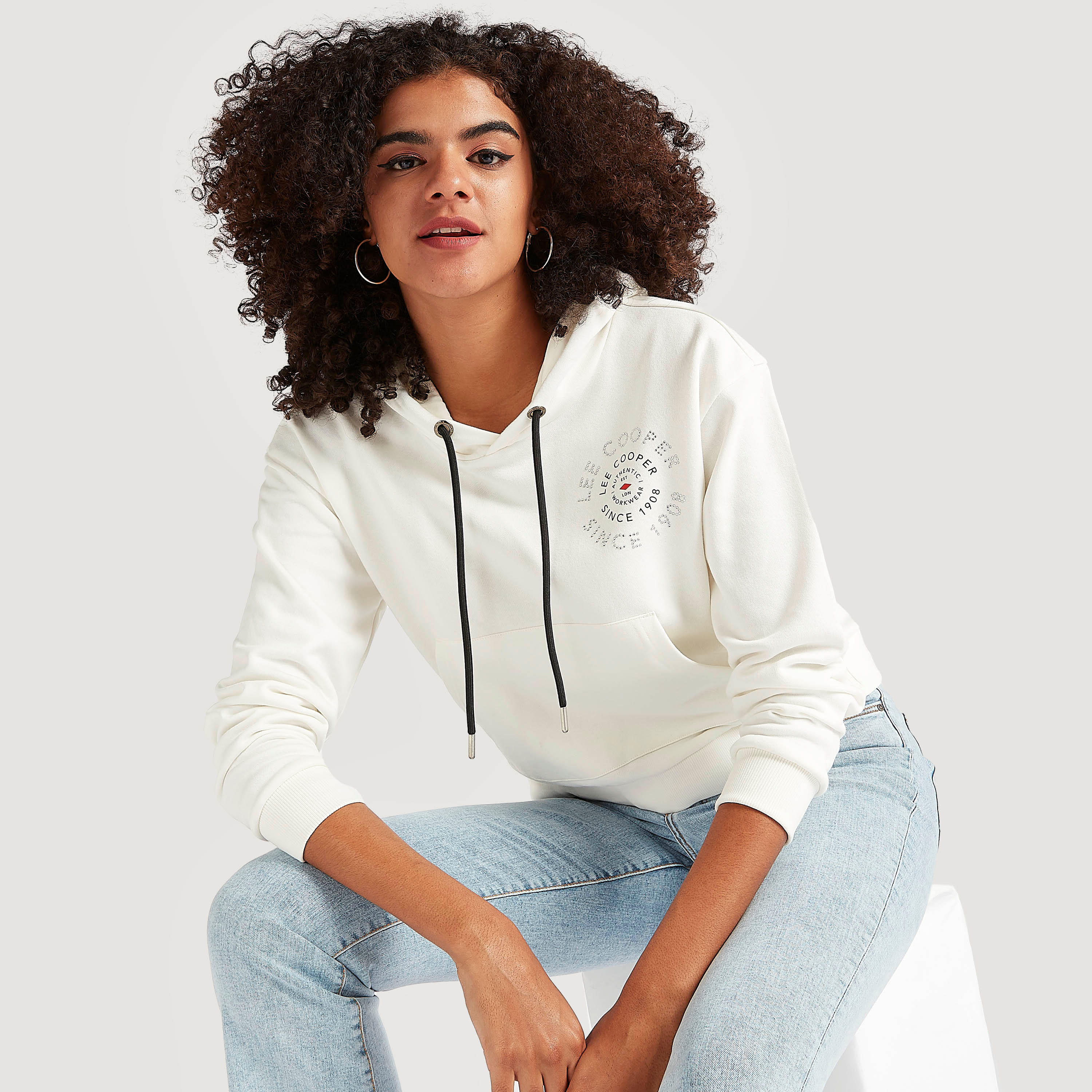 Lee Cooper Hooded Sweatshirt with Long Sleeves and Kangaroo Pocket-women-winterwear-hoodiesandsweatshirts-sweatshirts-image-1