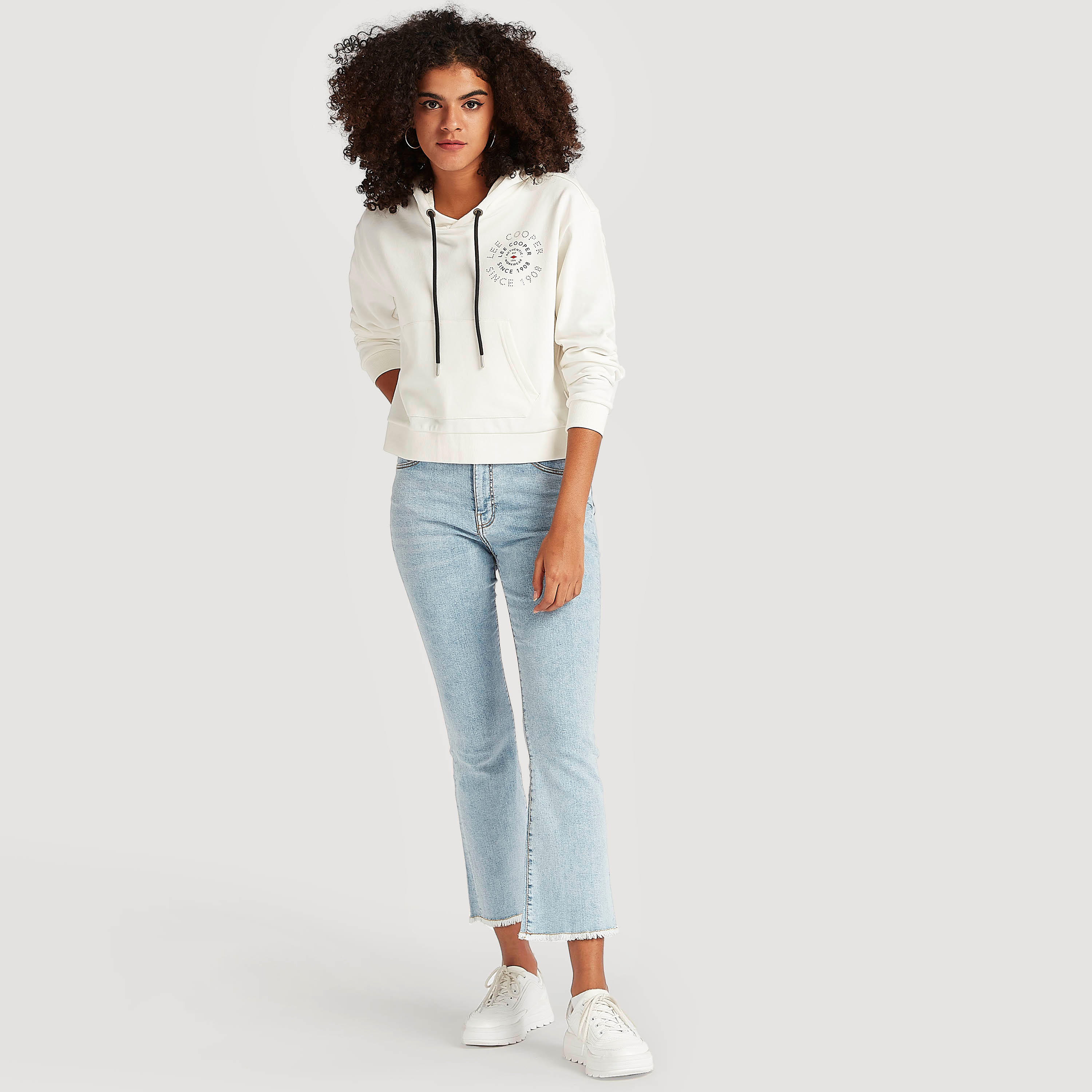 Lee Cooper Hooded Sweatshirt with Long Sleeves and Kangaroo Pocket-women-winterwear-hoodiesandsweatshirts-sweatshirts-image-2
