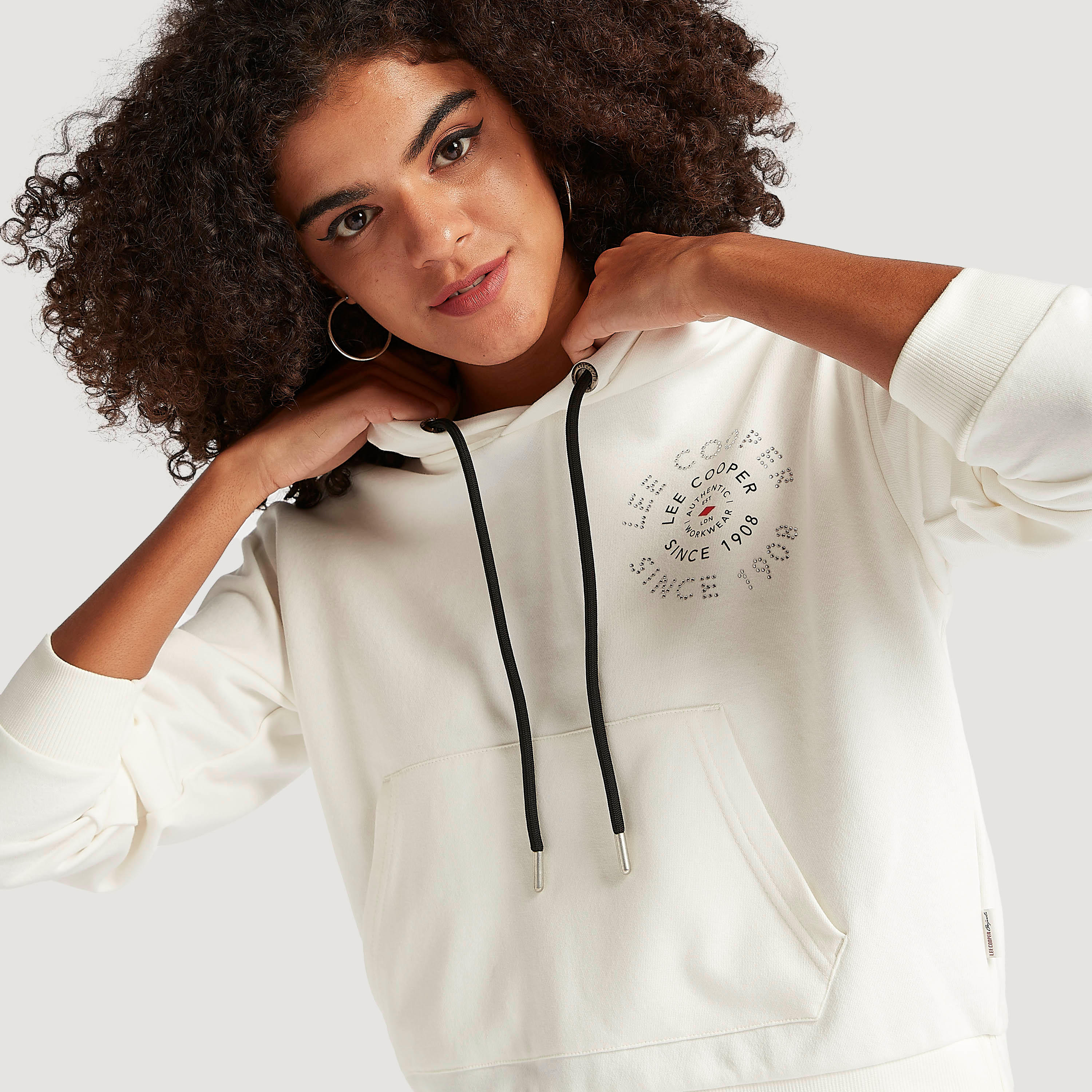 Lee Cooper Hooded Sweatshirt with Long Sleeves and Kangaroo Pocket-women-winterwear-hoodiesandsweatshirts-sweatshirts-image-3