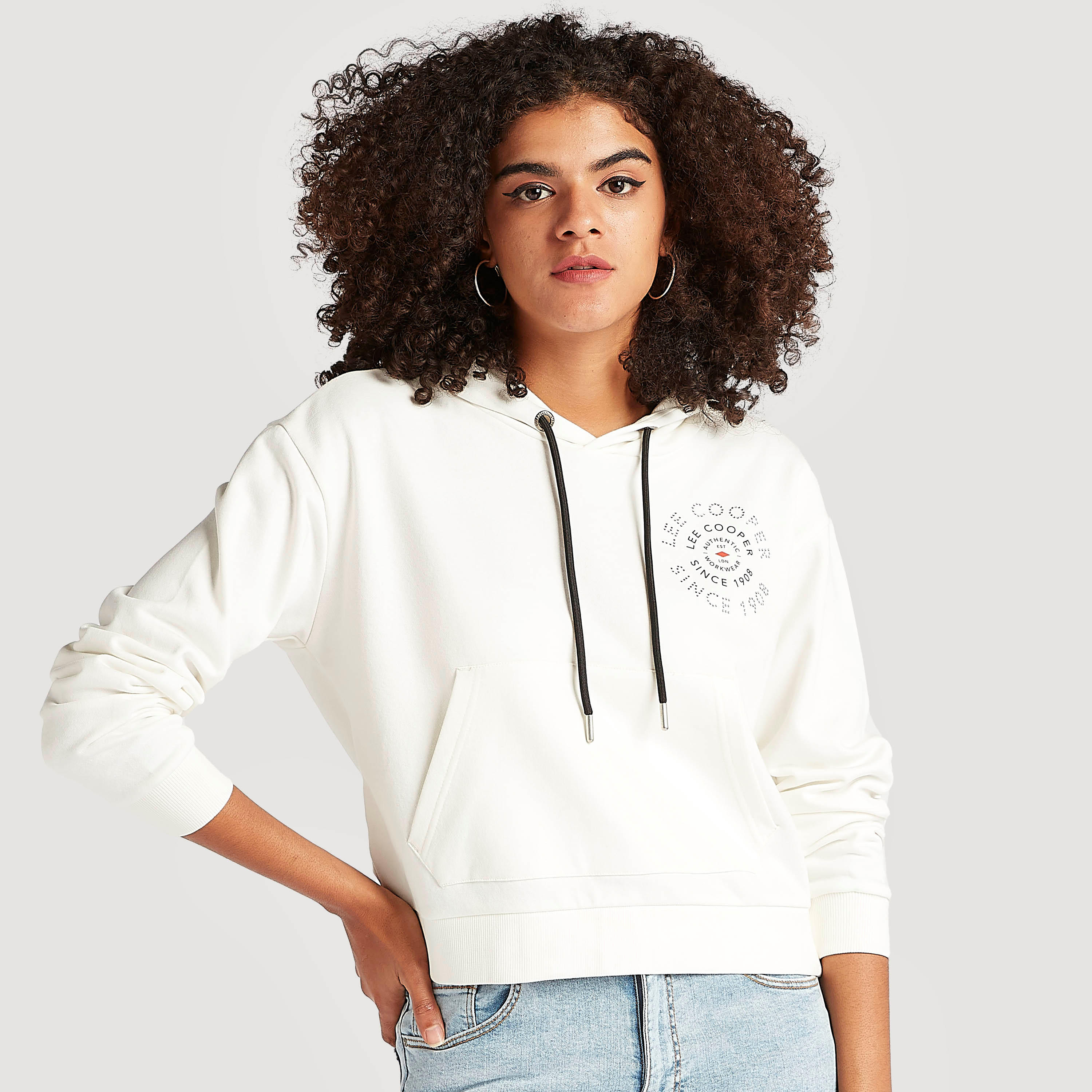 Lee Cooper Hooded Sweatshirt with Long Sleeves and Kangaroo Pocket-women-winterwear-hoodiesandsweatshirts-sweatshirts-image-5
