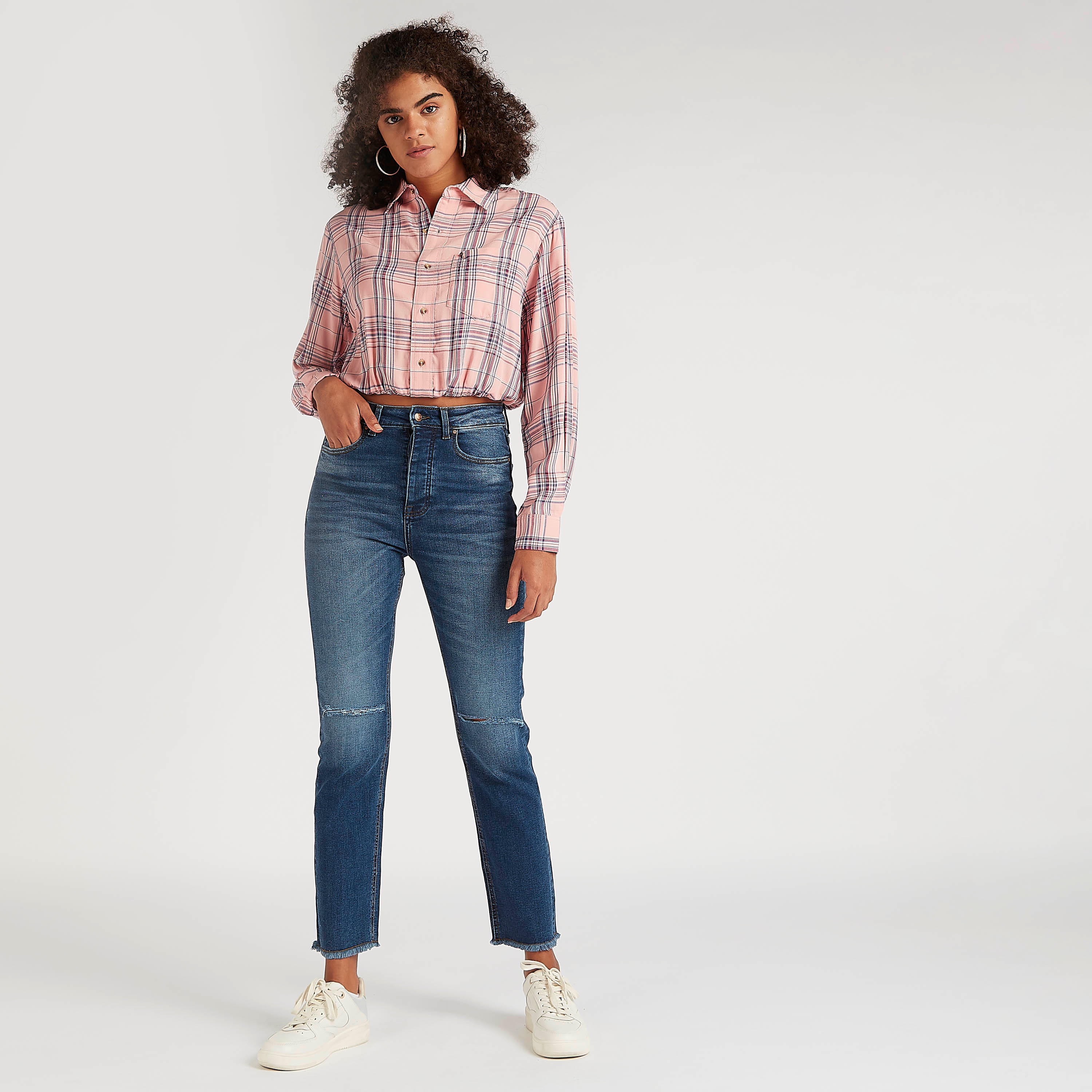 بنطلون جينز مضلّع بقصّة مستقيمة وخصر مرتفع من لي كوبر-women-clothing-bottoms-jeans-image-2