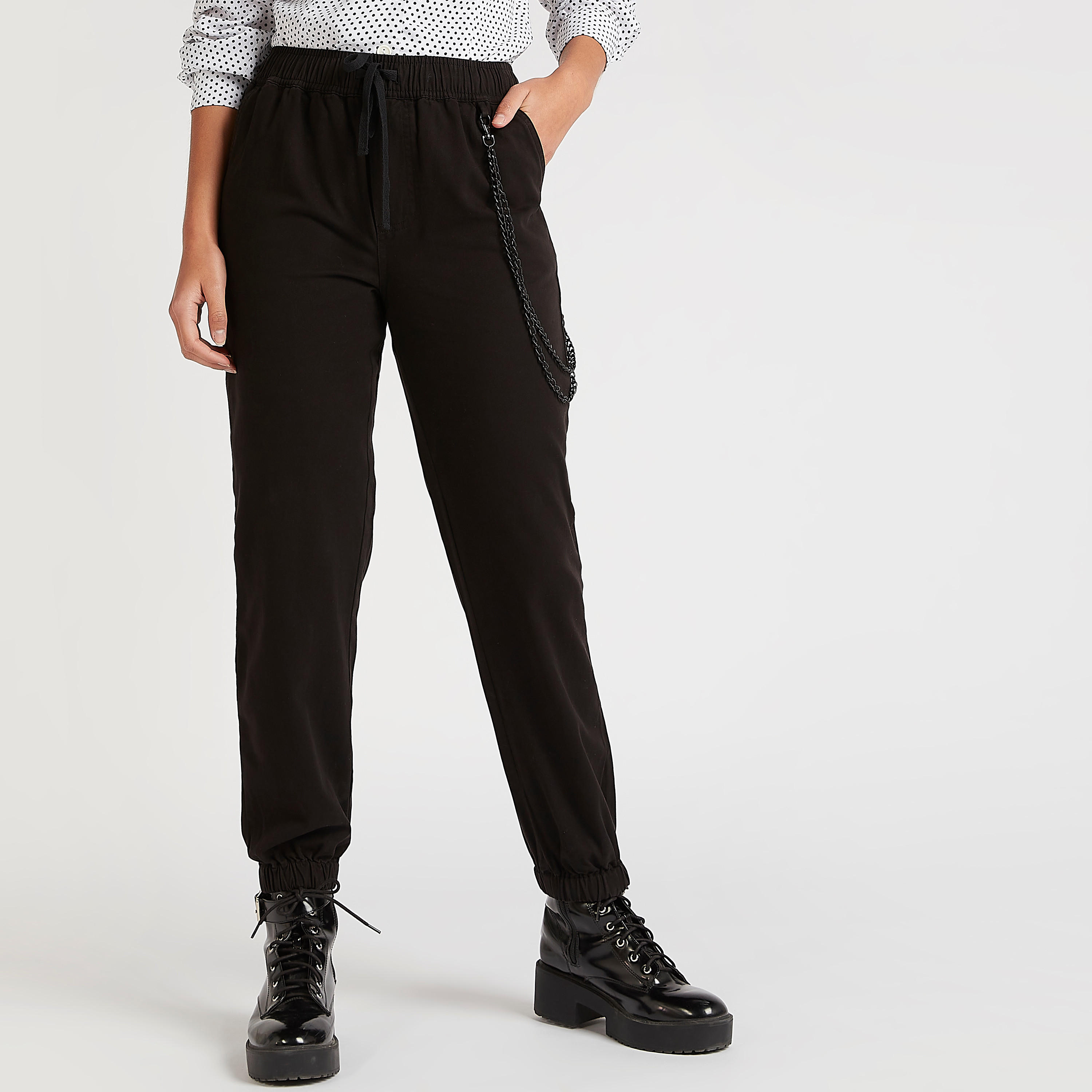 Lee Cooper Solid Joggers with Drawstring Closure-women-clothing-bottoms-joggers-image-1