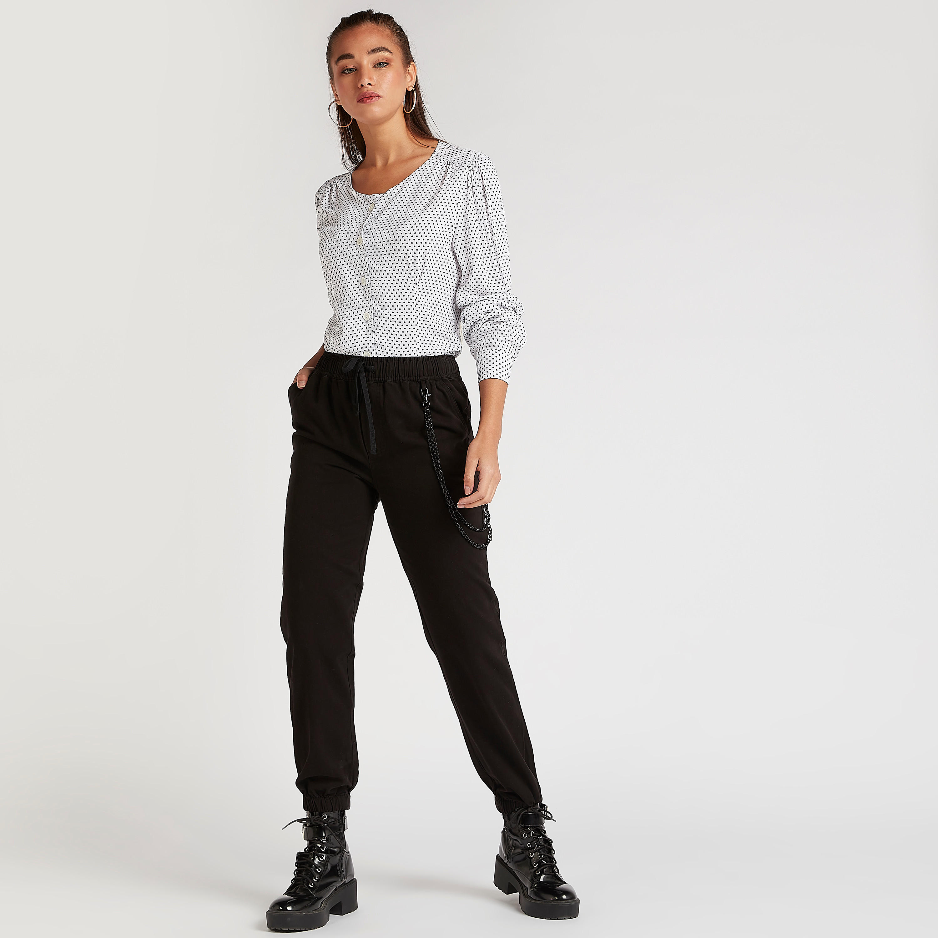 Lee Cooper Solid Joggers with Drawstring Closure-women-clothing-bottoms-joggers-image-2