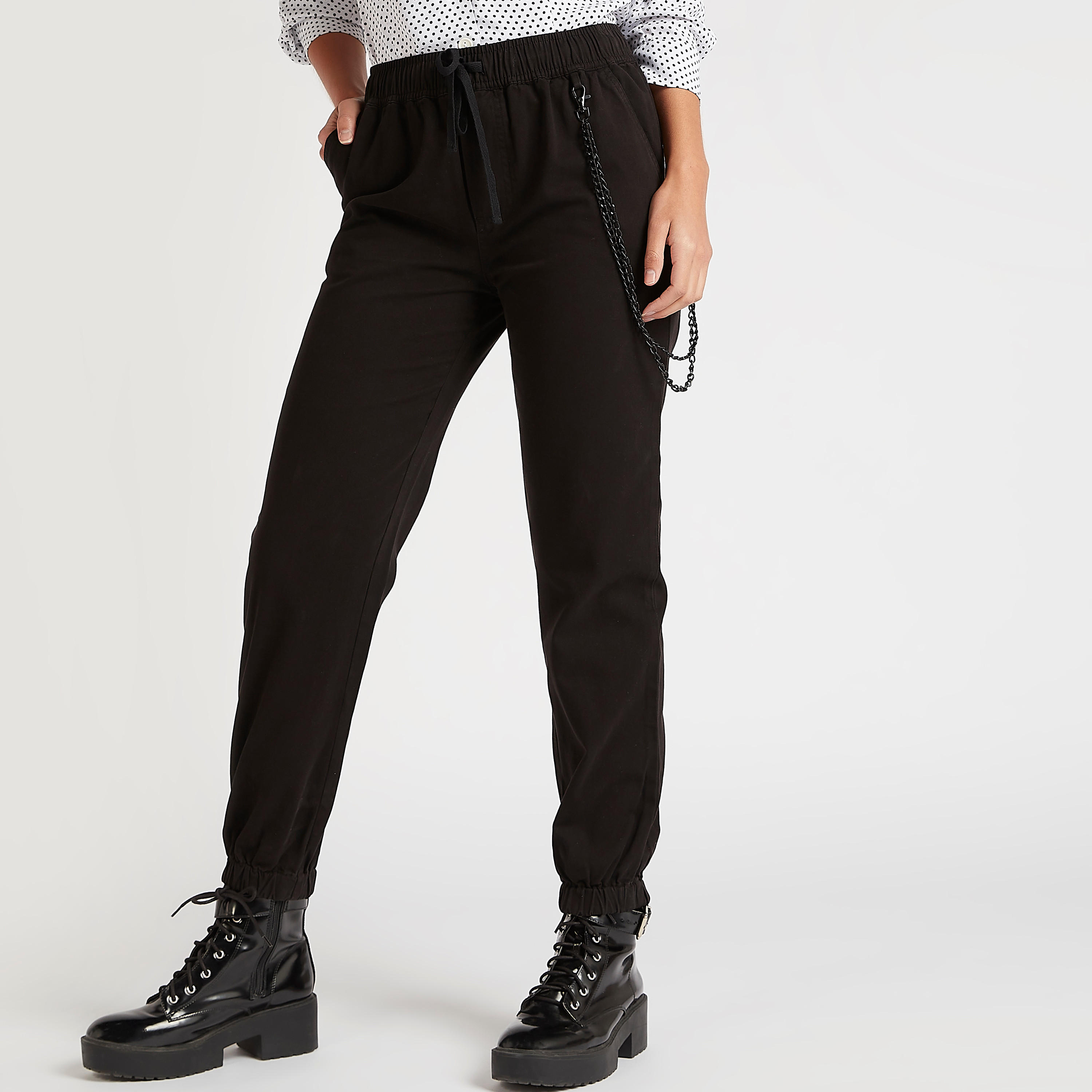Lee Cooper Solid Joggers with Drawstring Closure-women-clothing-bottoms-joggers-image-5