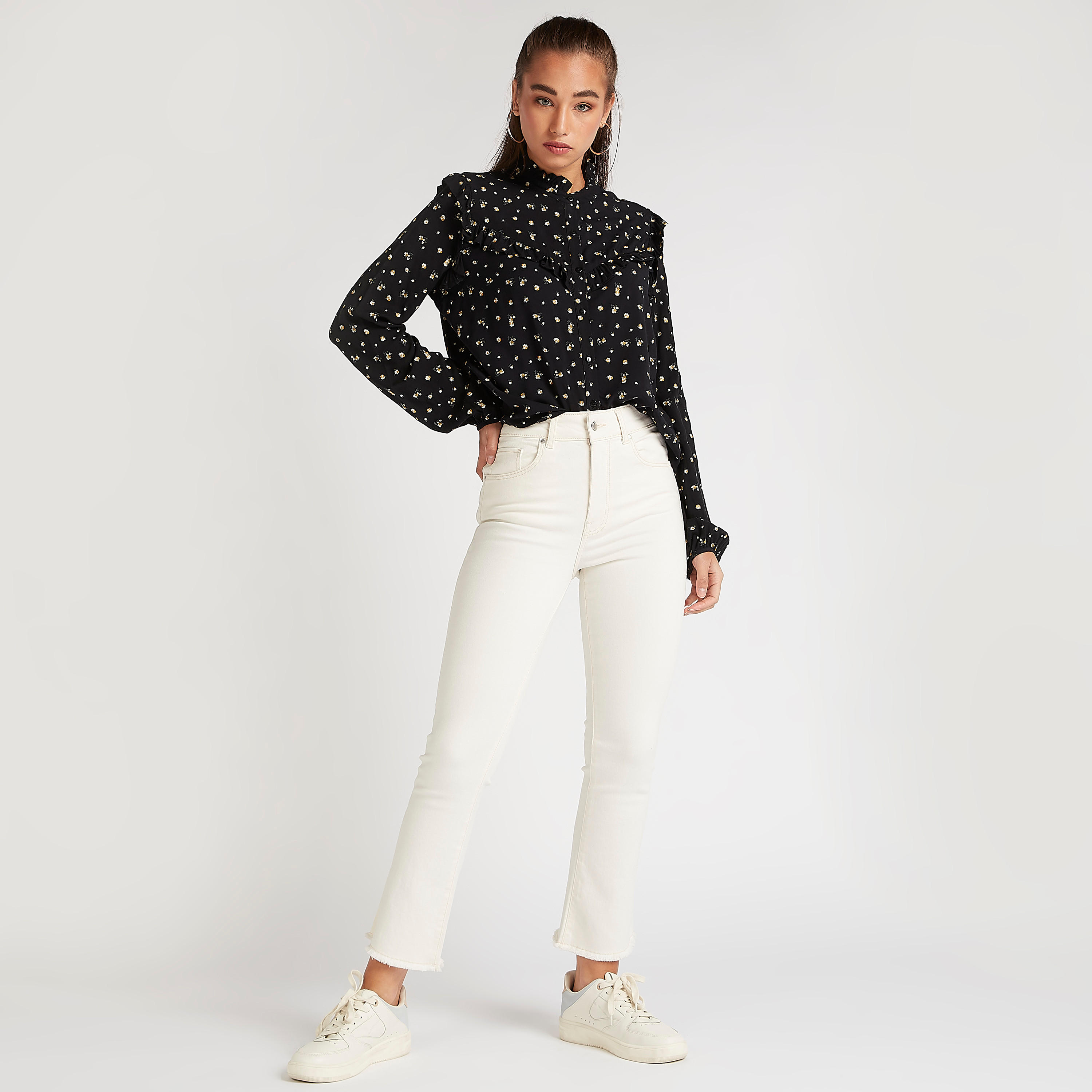 بلوزة بياقة ماندارين وطبعات أزهار وأكمام طويلة من لي كوبر-women-clothing-shirtsandblouses-blouses-image-2