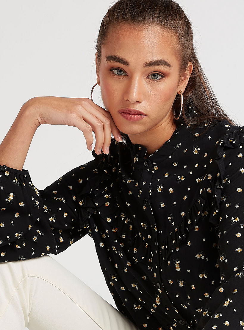 بلوزة بياقة ماندارين وطبعات أزهار وأكمام طويلة من لي كوبر-women-clothing-shirtsandblouses-blouses-image-3