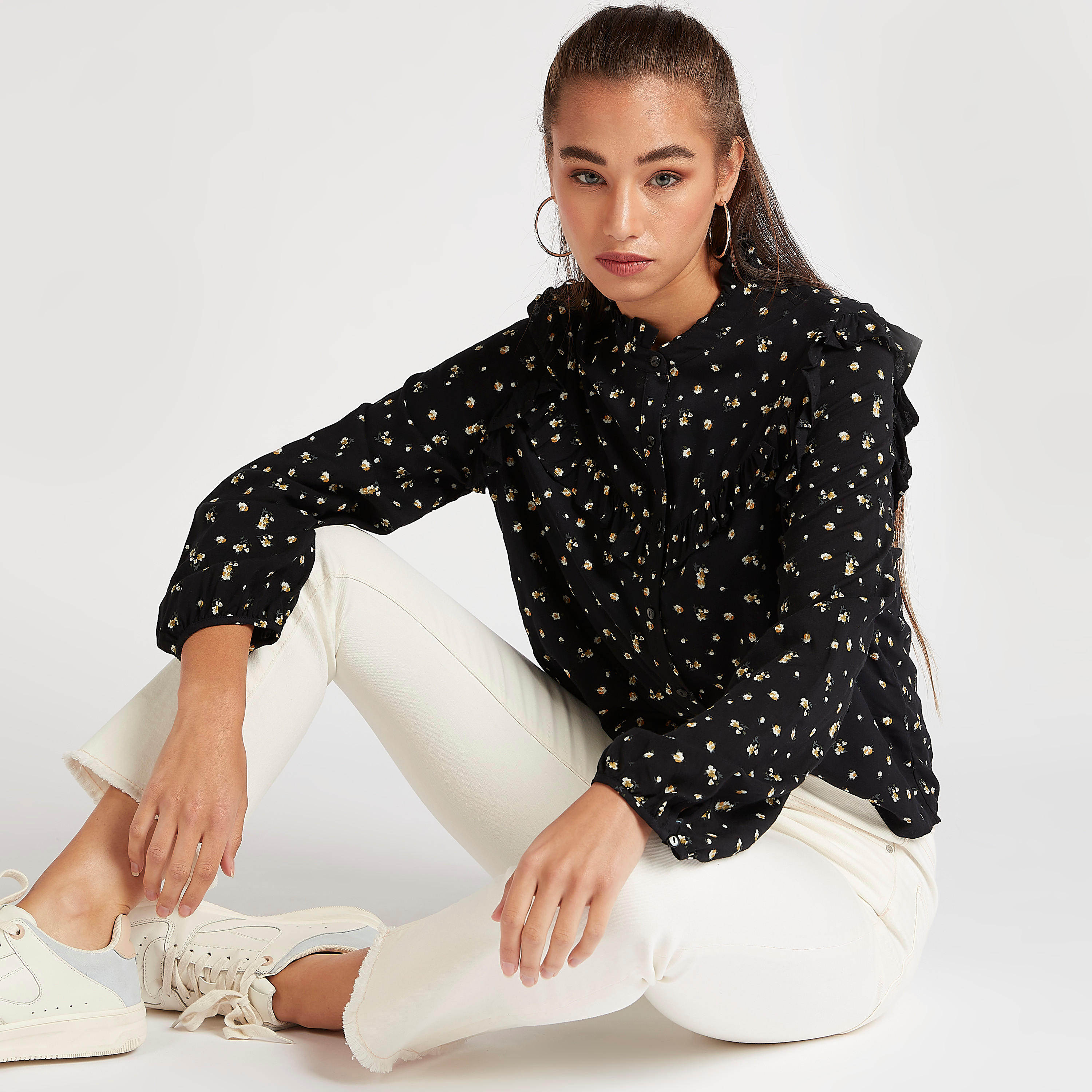 بلوزة بياقة ماندارين وطبعات أزهار وأكمام طويلة من لي كوبر-women-clothing-shirtsandblouses-blouses-image-5
