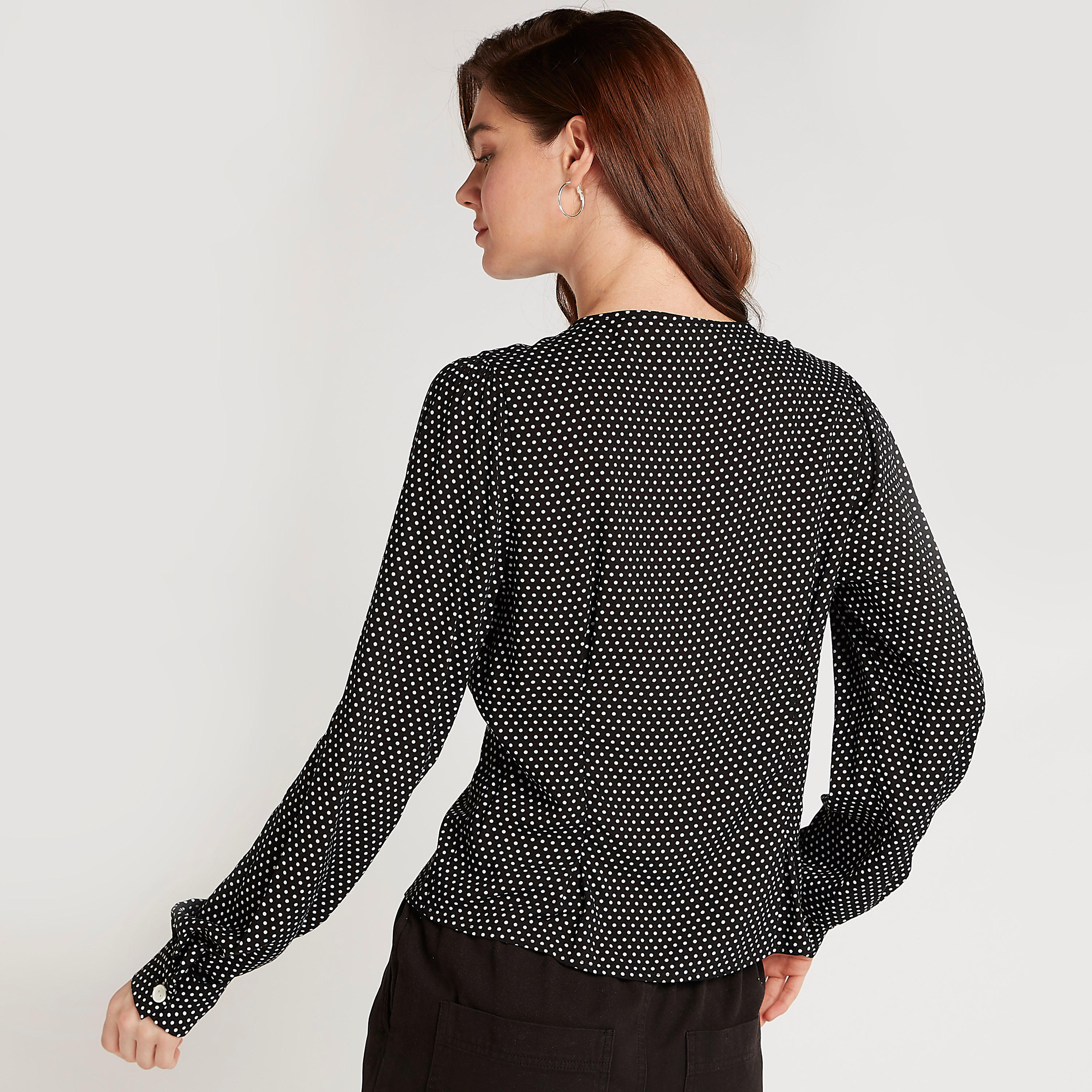 Lee Cooper Polka Dot Long Sleeves Top with Button Closure-women-clothing-shirtsandblouses-blouses-image-4