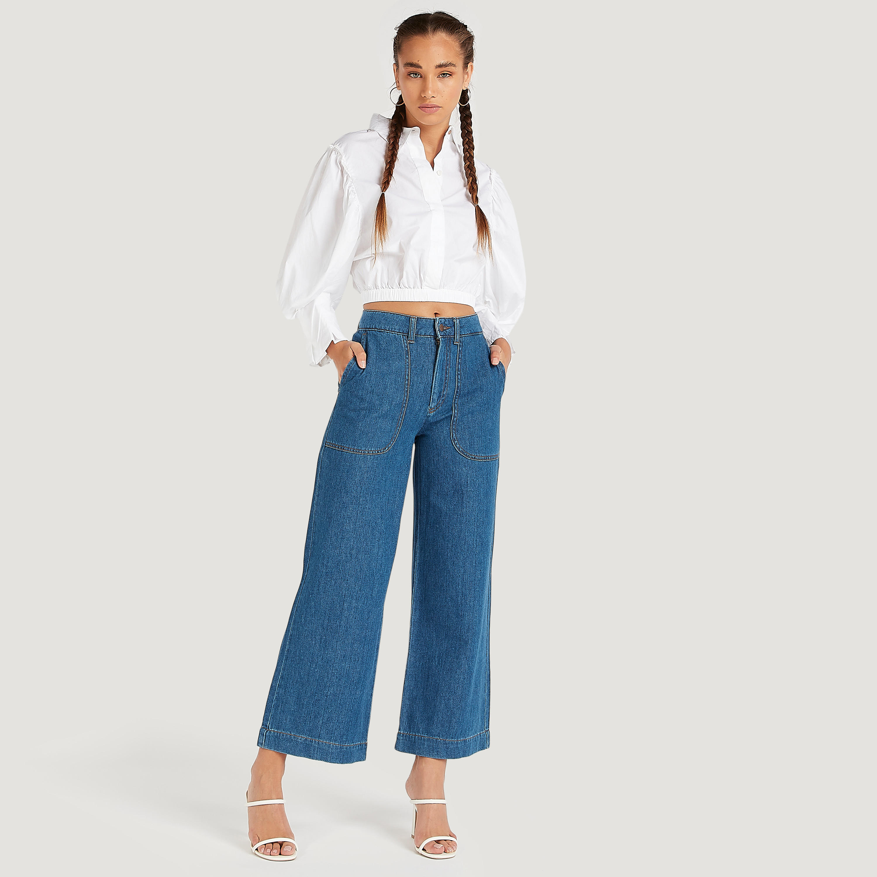 Lee Cooper Solid Top with Collar and Bishop Sleeves-women-clothing-shirtsandblouses-blouses-image-2