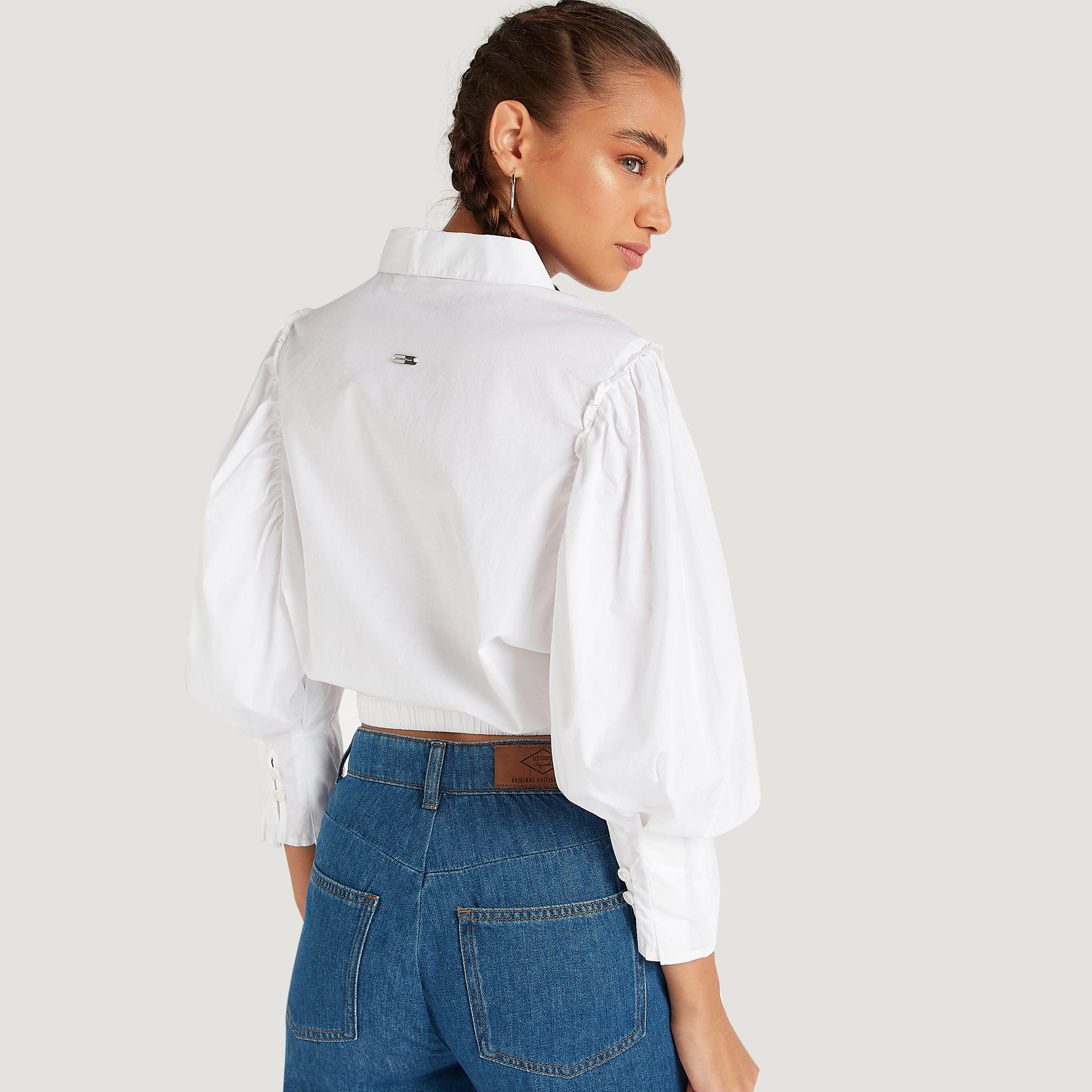Lee Cooper Solid Top with Collar and Bishop Sleeves-women-clothing-shirtsandblouses-blouses-image-4