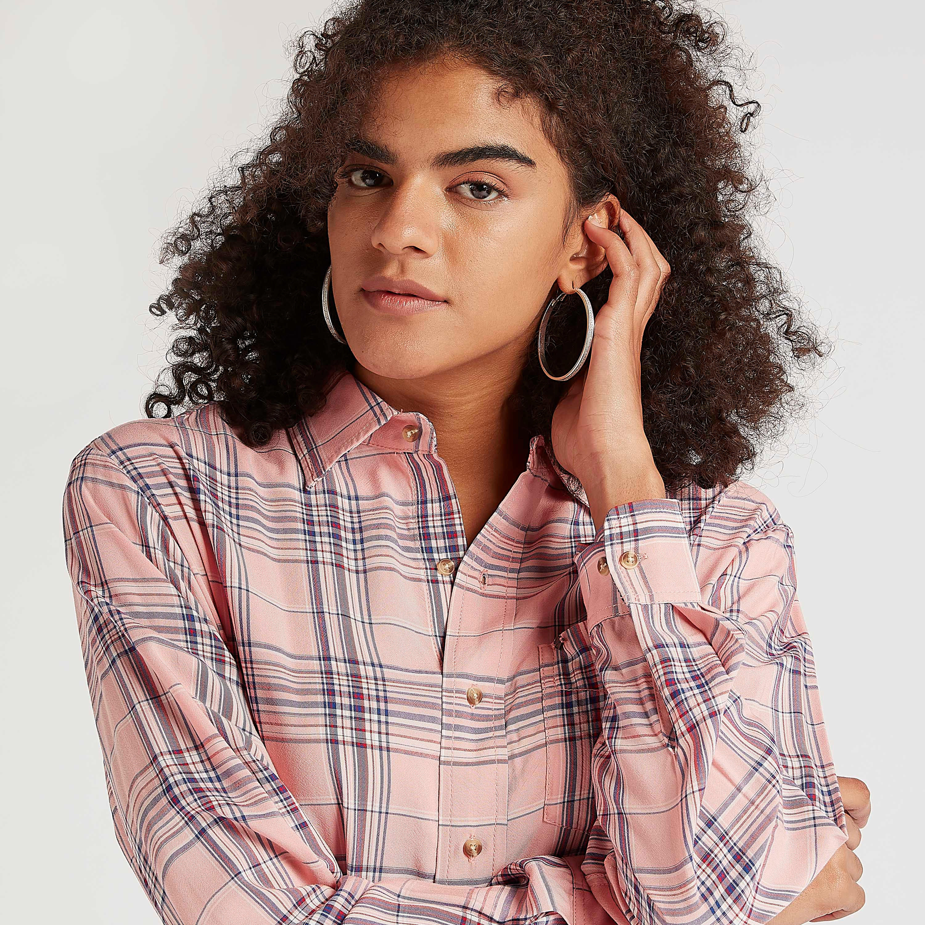 Lee Cooper Checked Shirt with Collar and Long Sleeves-women-clothing-shirtsandblouses-shirts-image-3