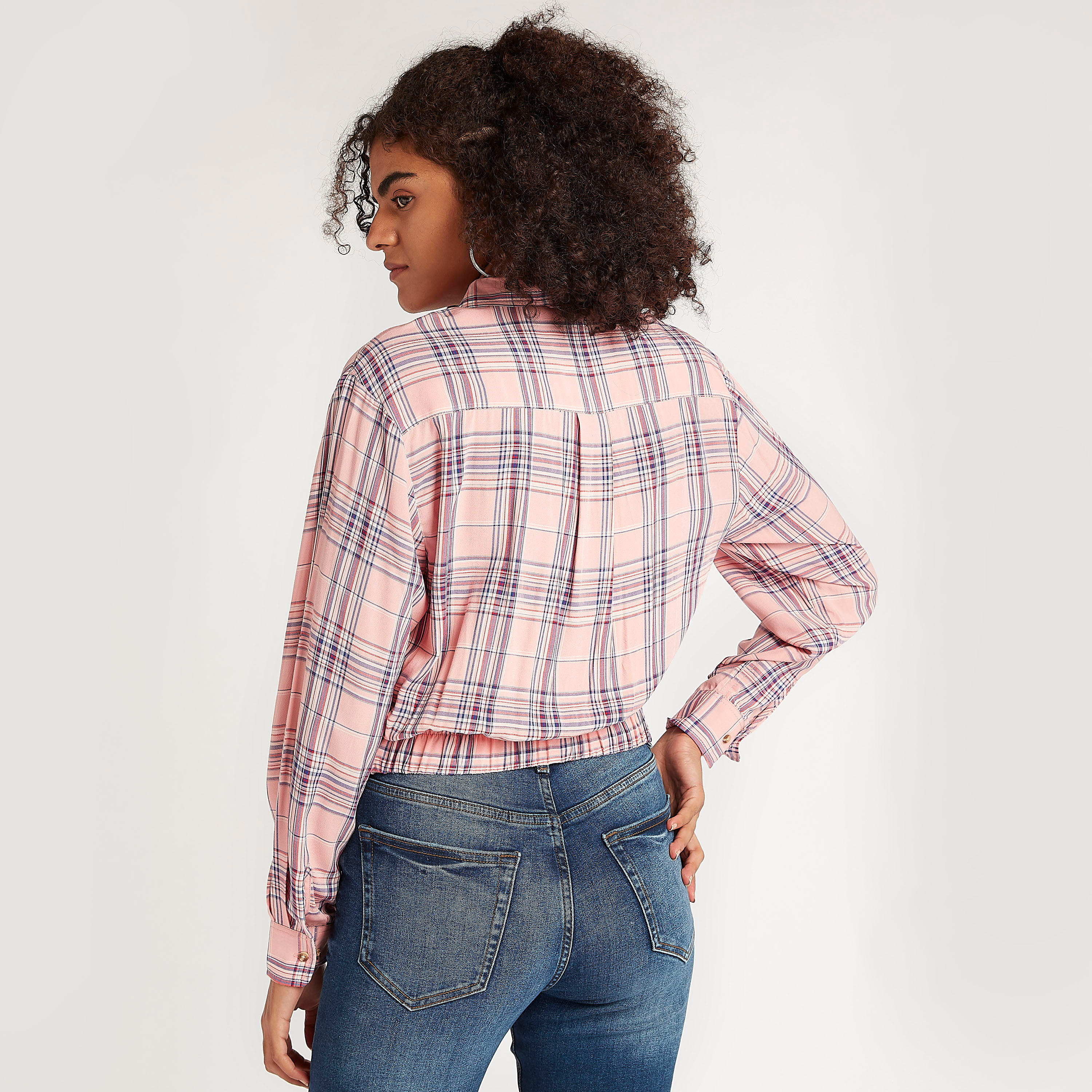 Lee Cooper Checked Shirt with Collar and Long Sleeves-women-clothing-shirtsandblouses-shirts-image-4