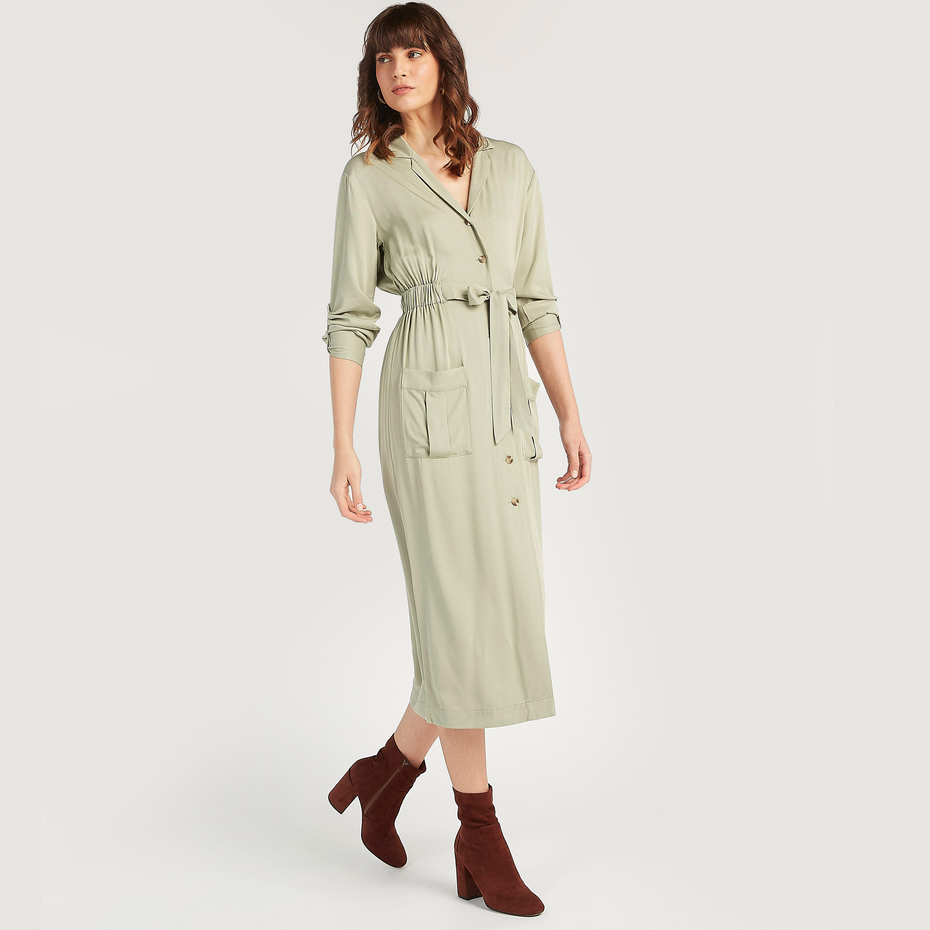 فستان ميدي إيه لاين بجيوب وأربطة من لي كوبر-women-clothing-dresses-image-1