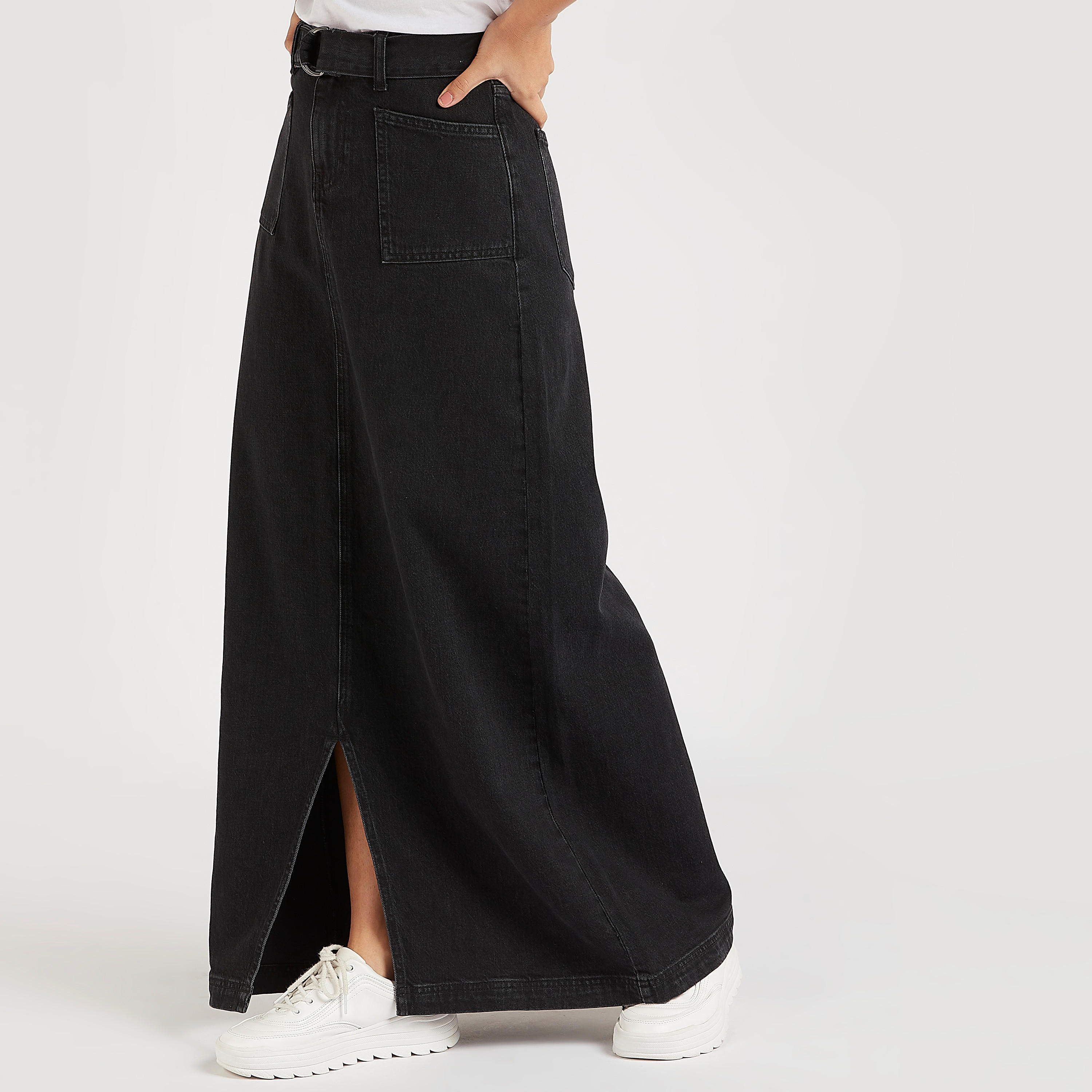 Lee Cooper Denim Maxi A-line Skirt with Front Slit-women-clothing-bottoms-skirts-image-1