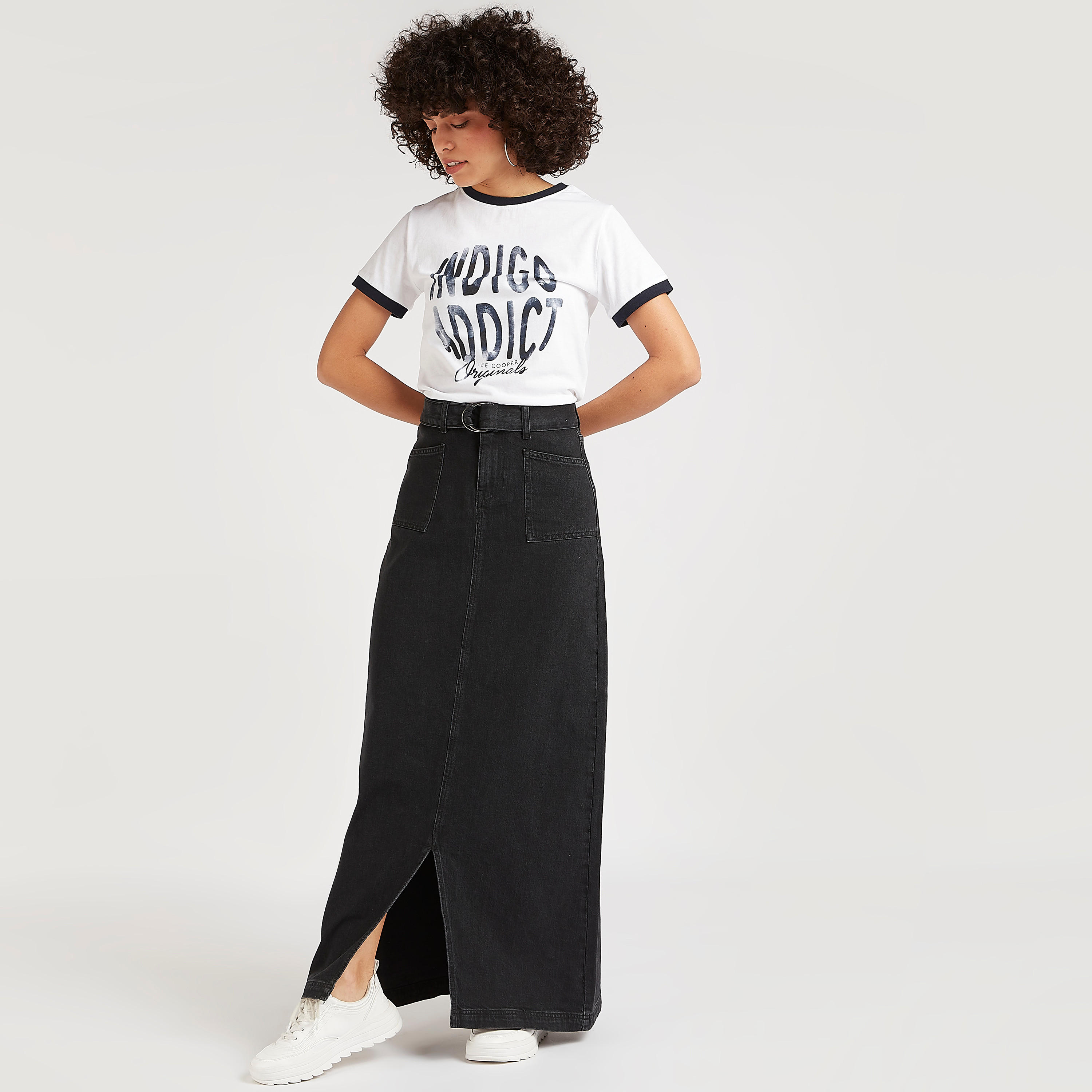 Lee Cooper Denim Maxi A-line Skirt with Front Slit-women-clothing-bottoms-skirts-image-2