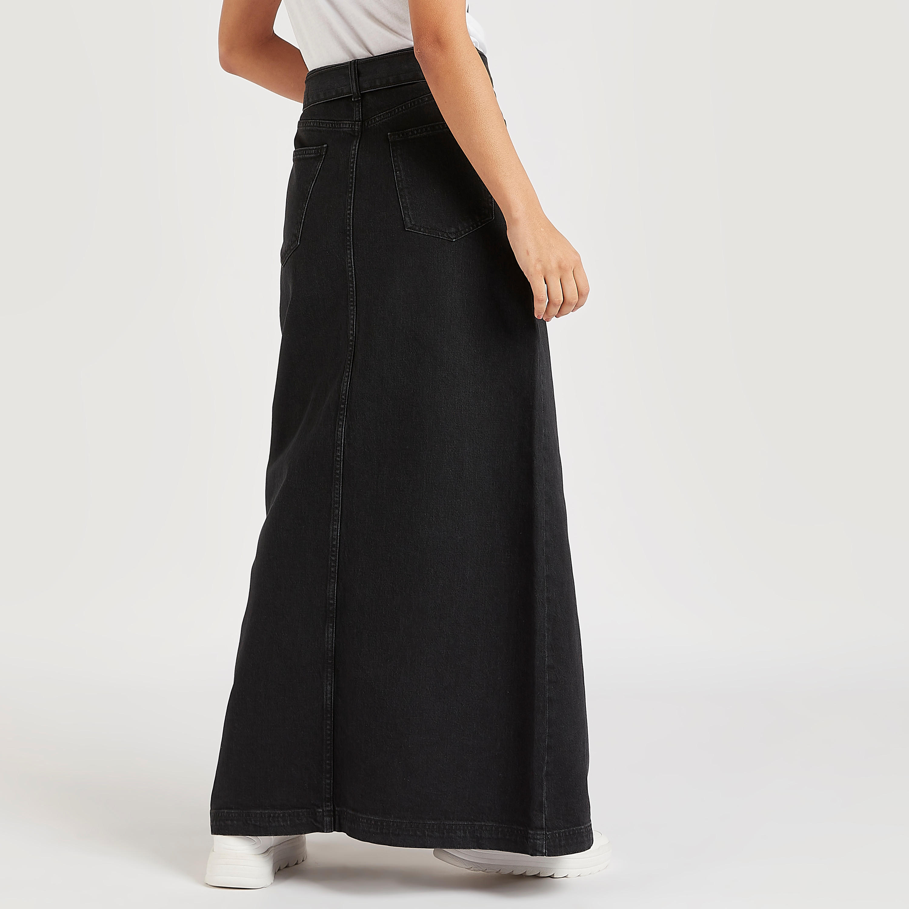 Lee Cooper Denim Maxi A-line Skirt with Front Slit-women-clothing-bottoms-skirts-image-4