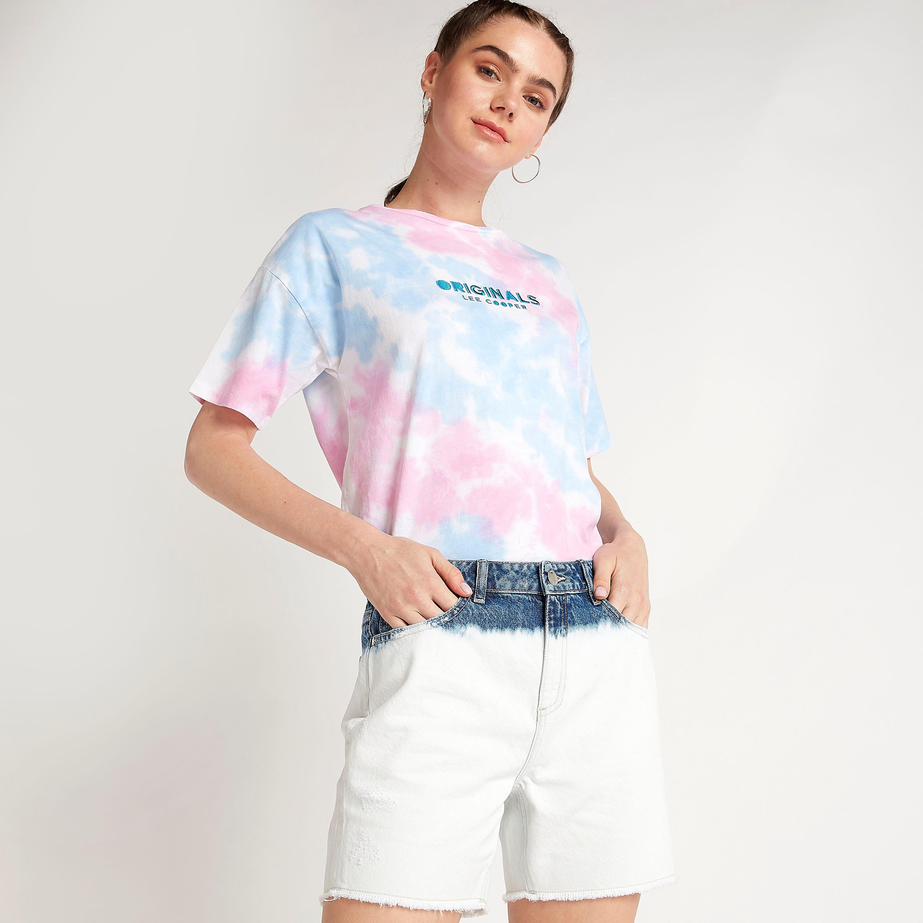 Lee Cooper Solid Denim Shorts with Button Closure-women-clothing-bottoms-shorts-image-1