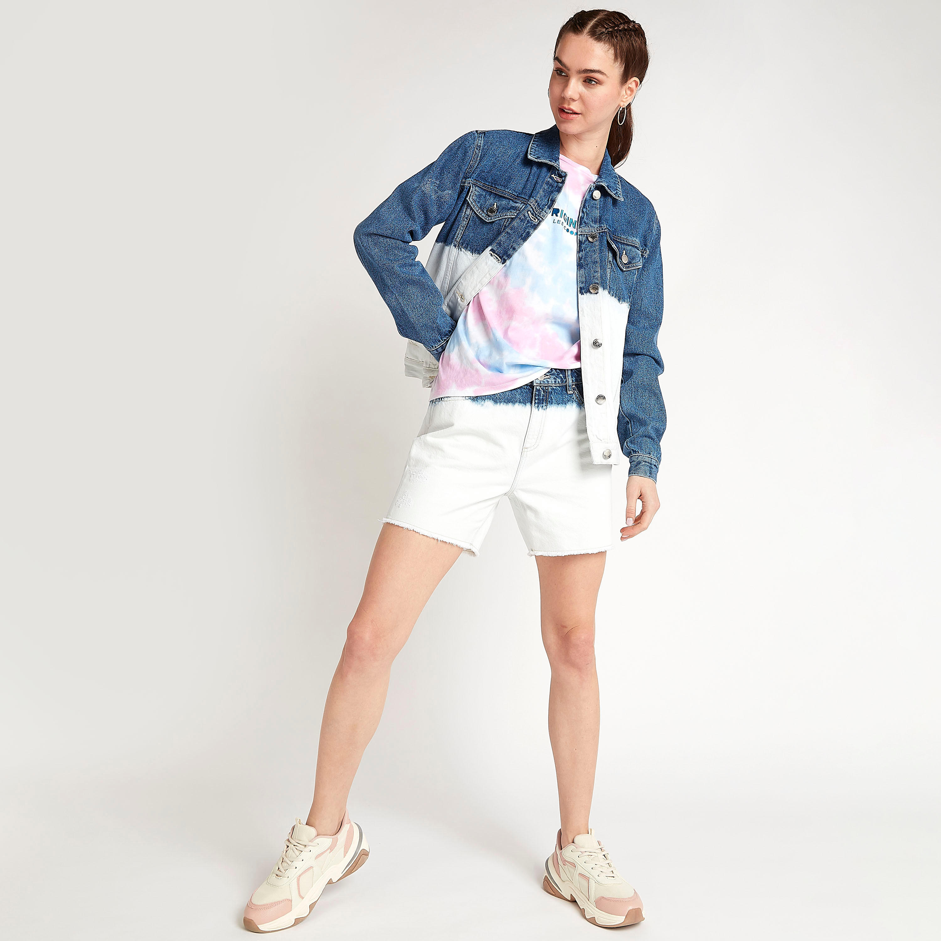 Lee Cooper Solid Denim Shorts with Button Closure-women-clothing-bottoms-shorts-image-2