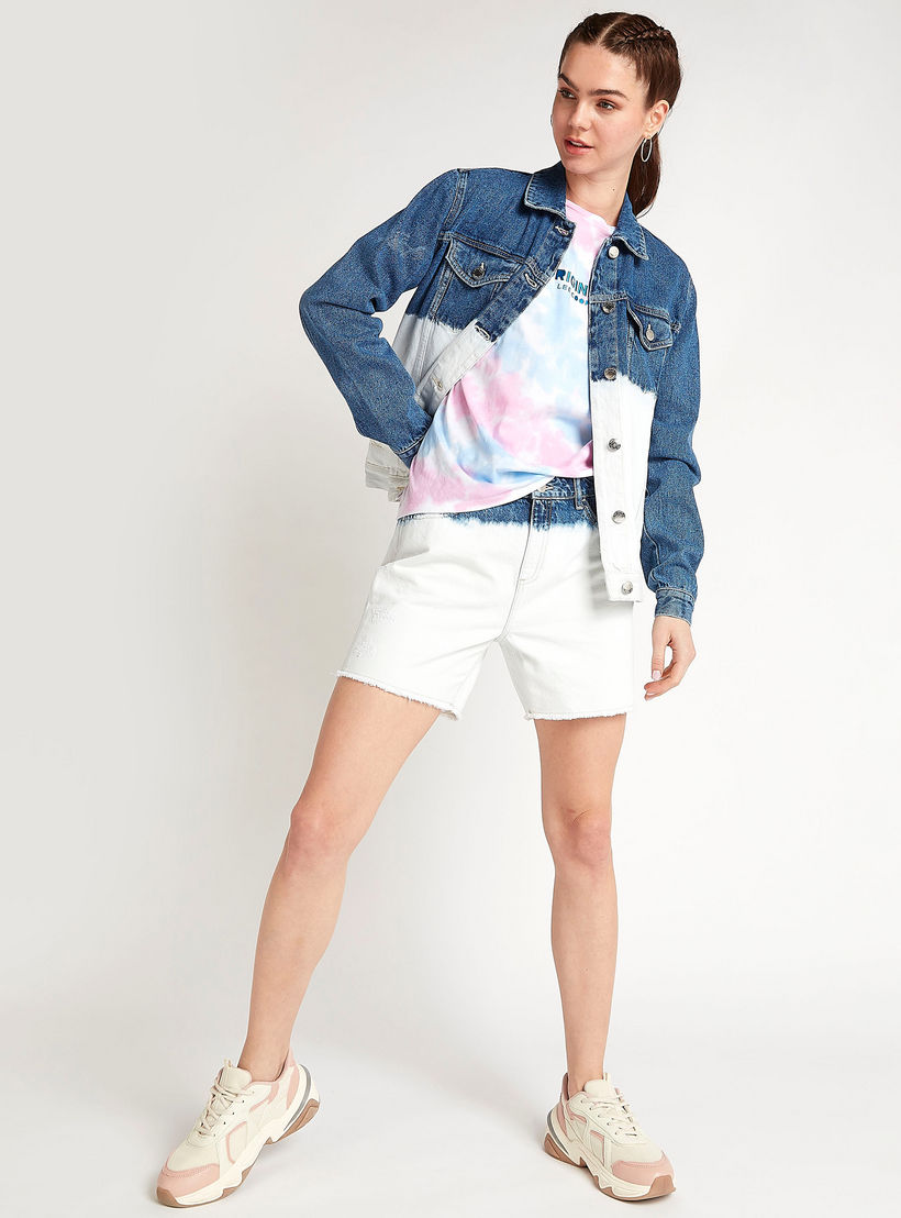 Lee Cooper Solid Denim Shorts with Button Closure-women-clothing-bottoms-shorts-image-2