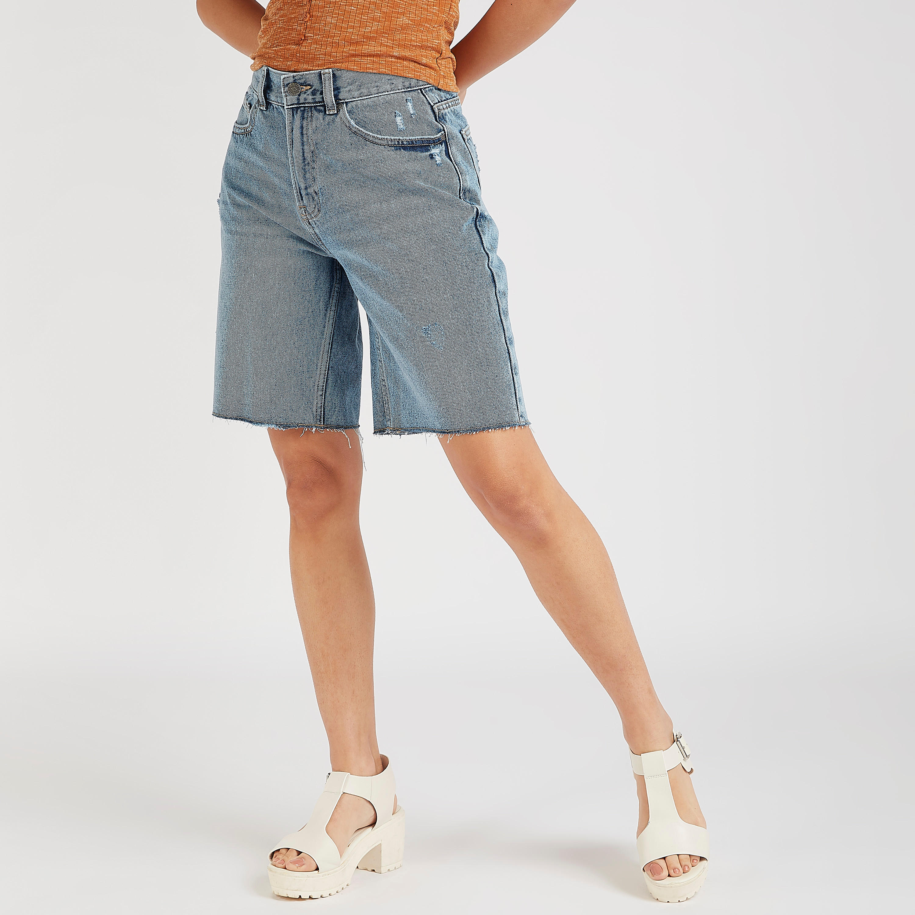 Lee Cooper Mid-Rise Denim Shorts with Pockets-women-clothing-bottoms-shorts-image-1