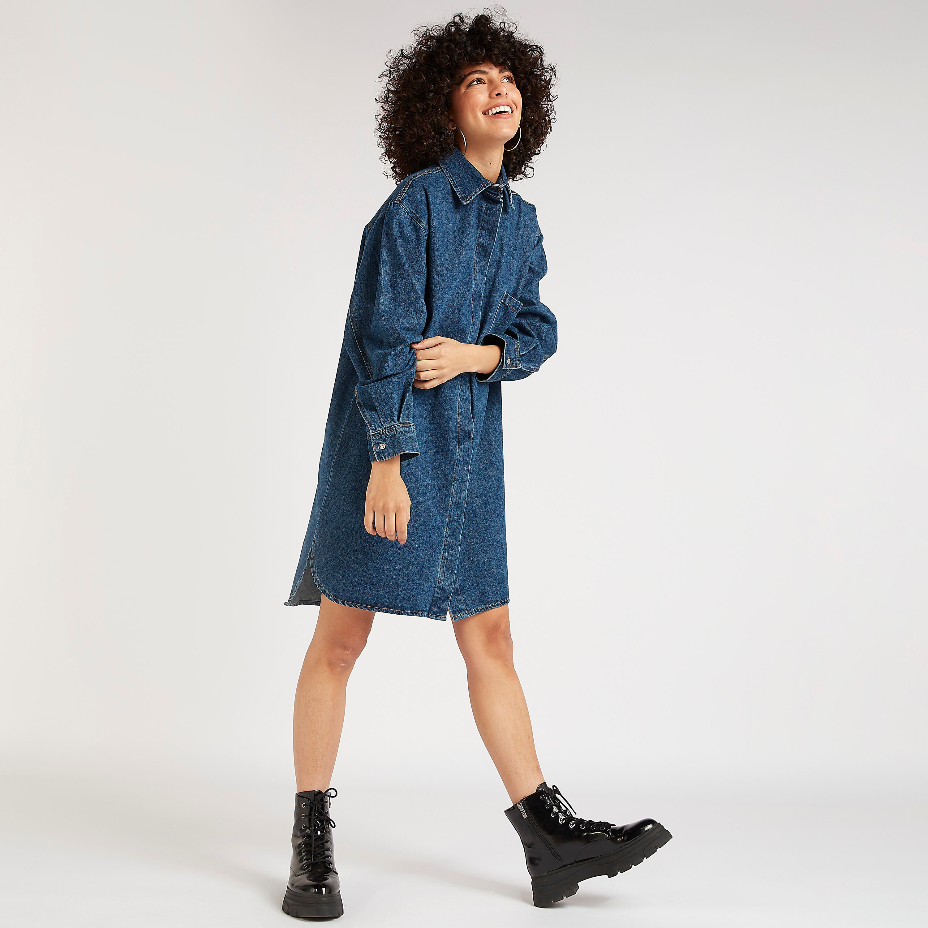 تونيك دنيم طويل بياقة من لي كوبر-women-clothing-dresses-image-7