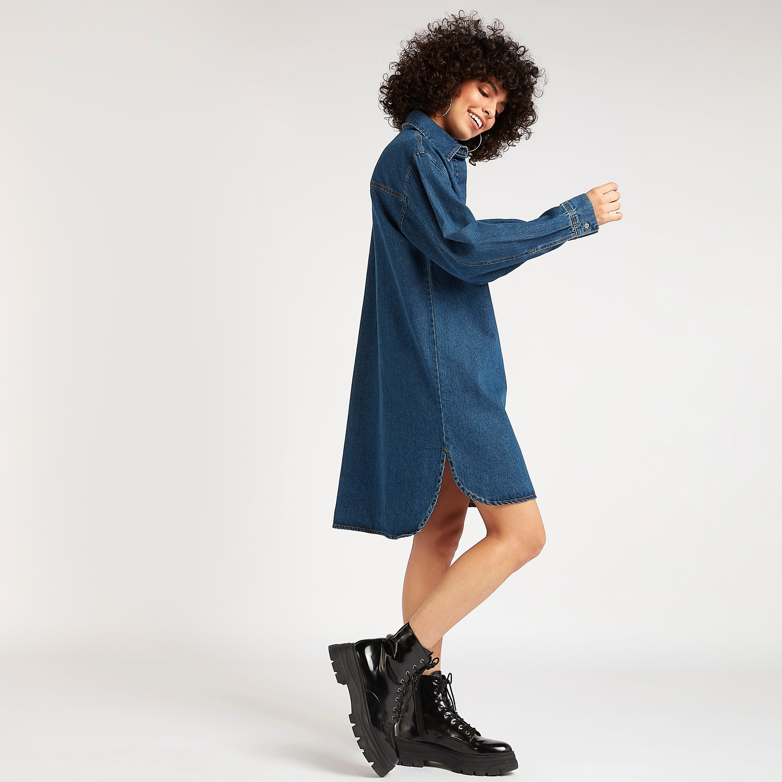 تونيك دنيم طويل بياقة من لي كوبر-women-clothing-dresses-image-4
