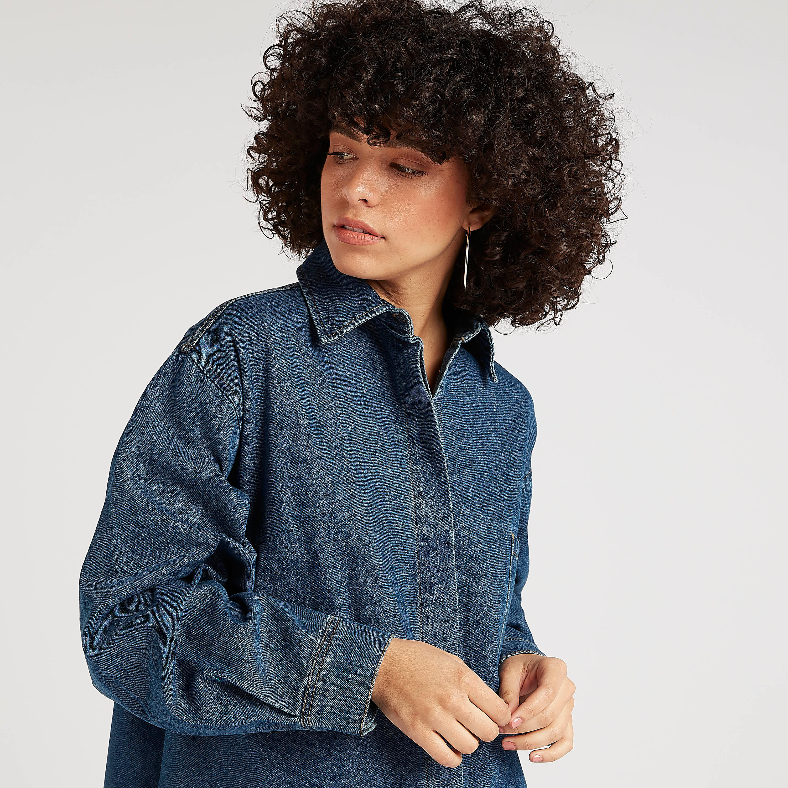تونيك دنيم طويل بياقة من لي كوبر-women-clothing-dresses-image-3