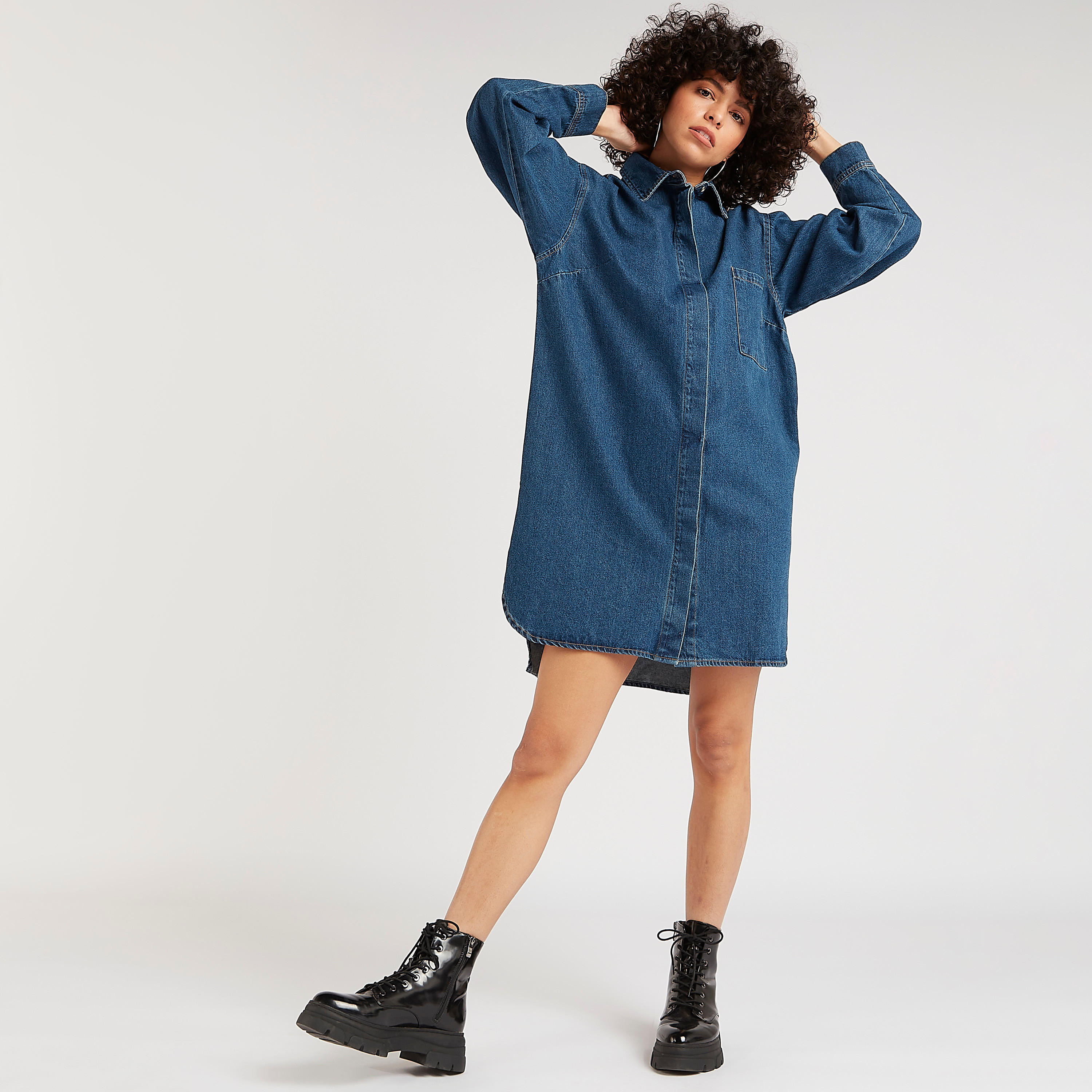 تونيك دنيم طويل بياقة من لي كوبر-women-clothing-dresses-image-1