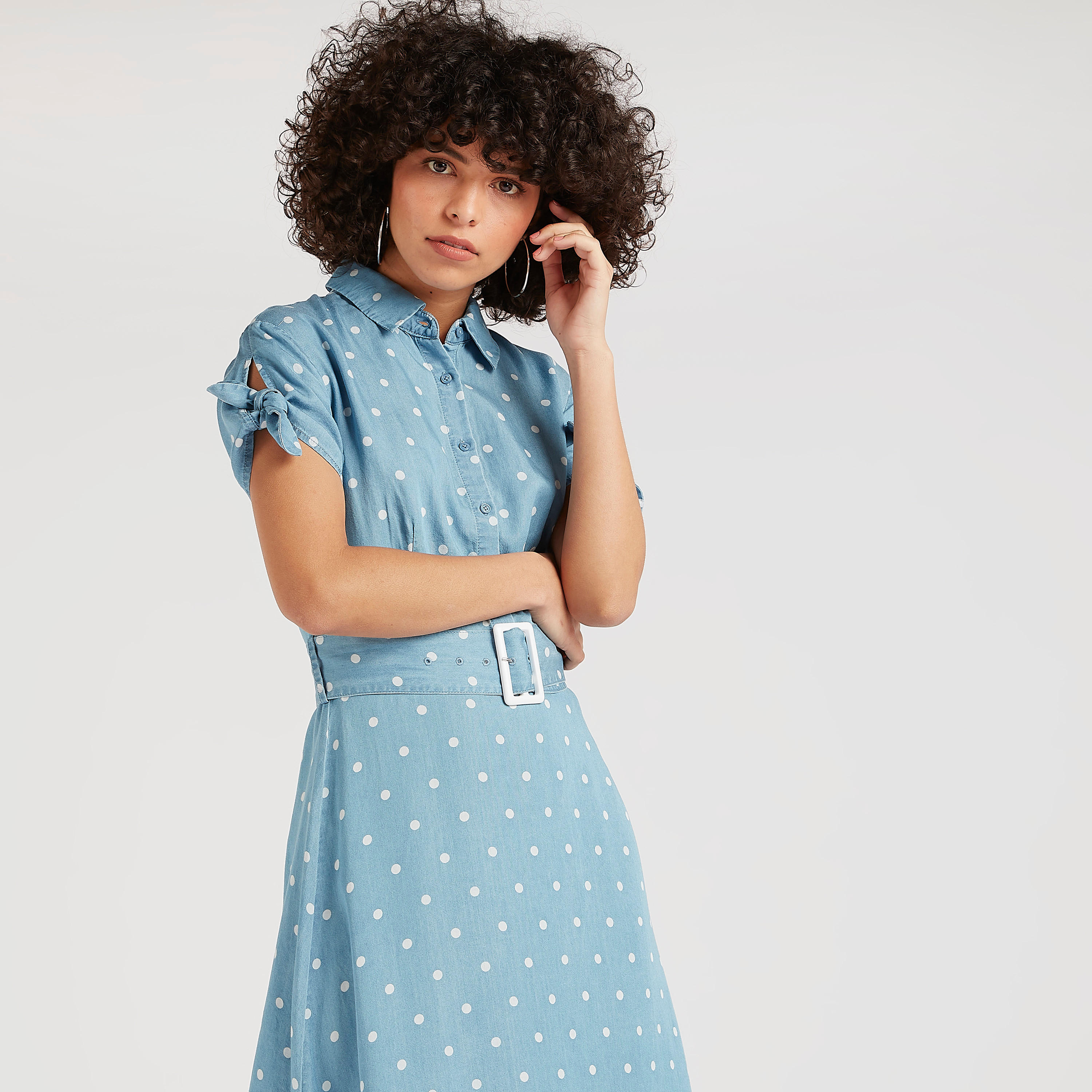 Lee Cooper Polka Dot Maxi A-line Dress with Belt-women-clothing-dresses-image-5