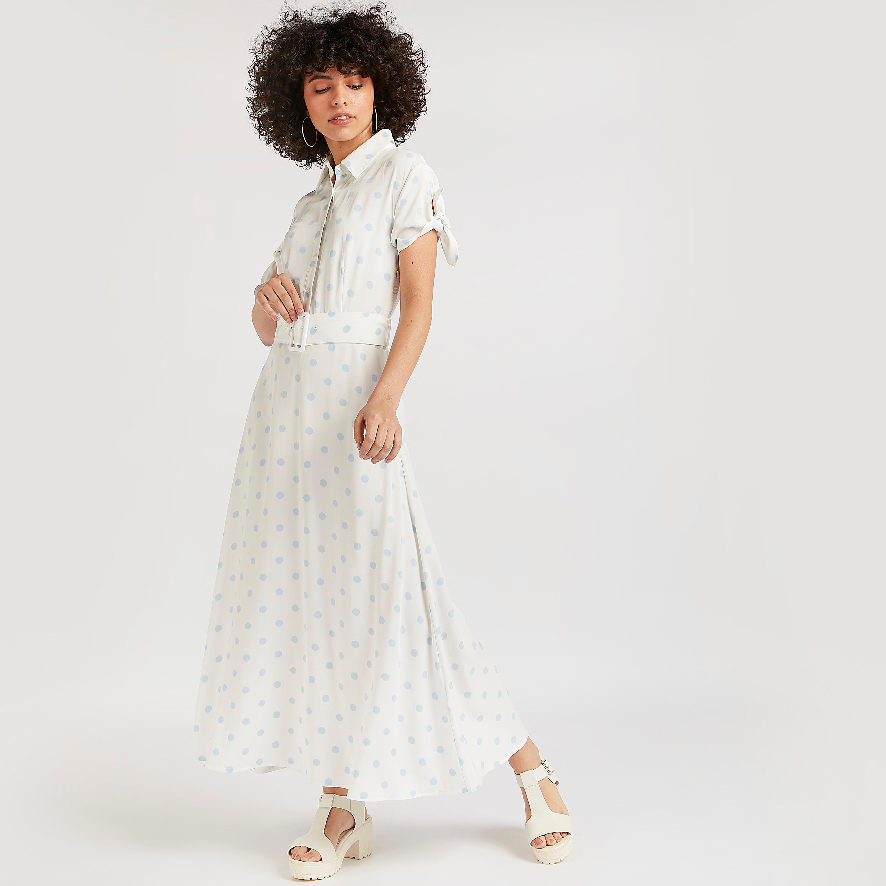 فستان إيه لاين منقّط بحزام من لي كوبر-women-clothing-dresses-image-1