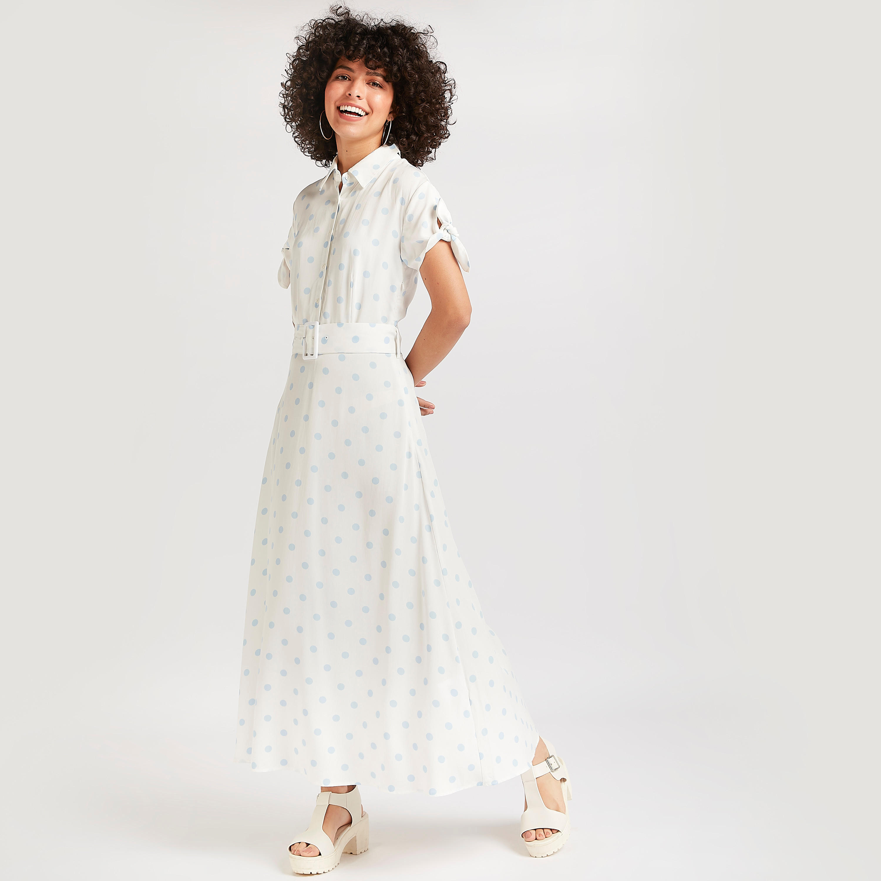 فستان إيه لاين منقّط بحزام من لي كوبر-women-clothing-dresses-image-2