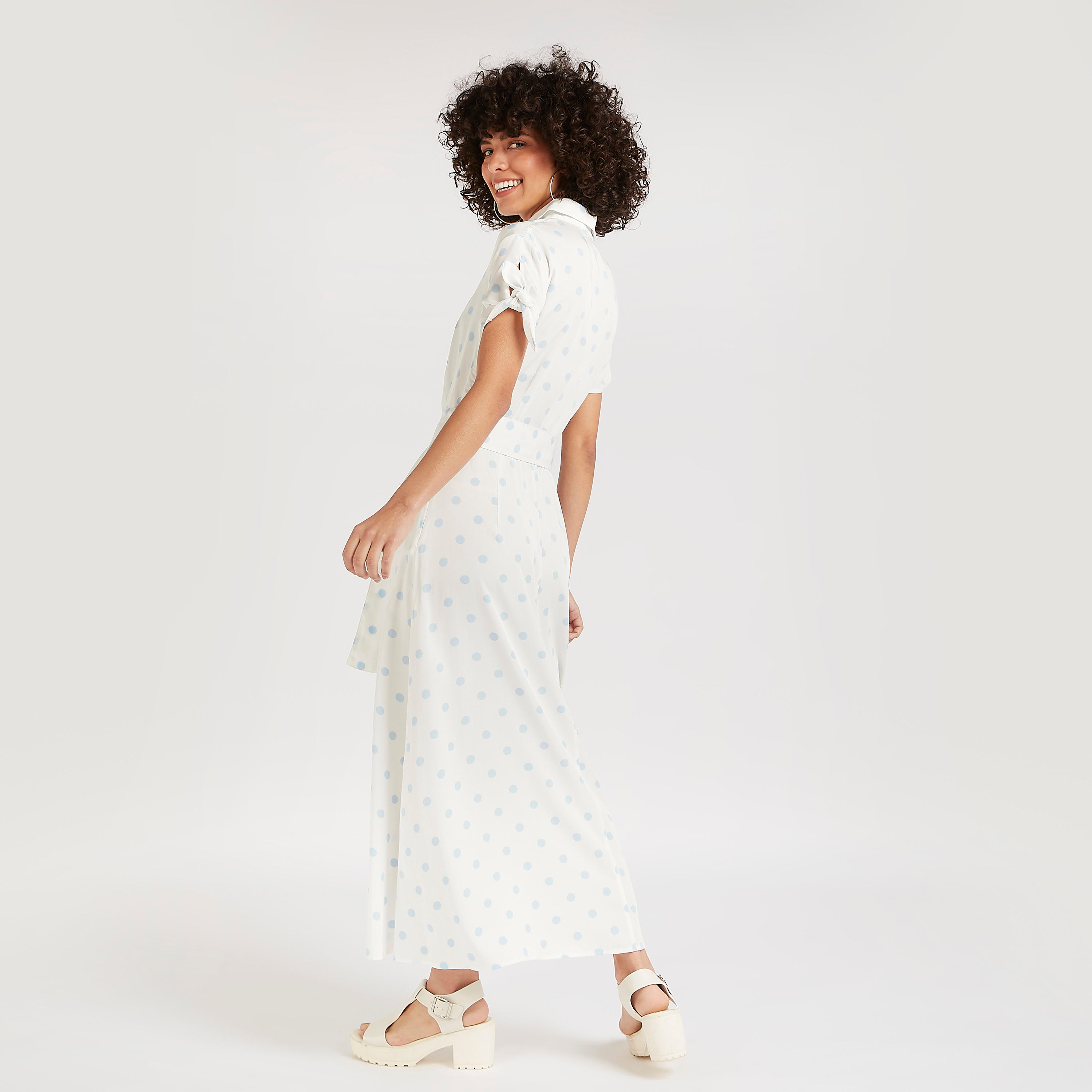 فستان إيه لاين منقّط بحزام من لي كوبر-women-clothing-dresses-image-4