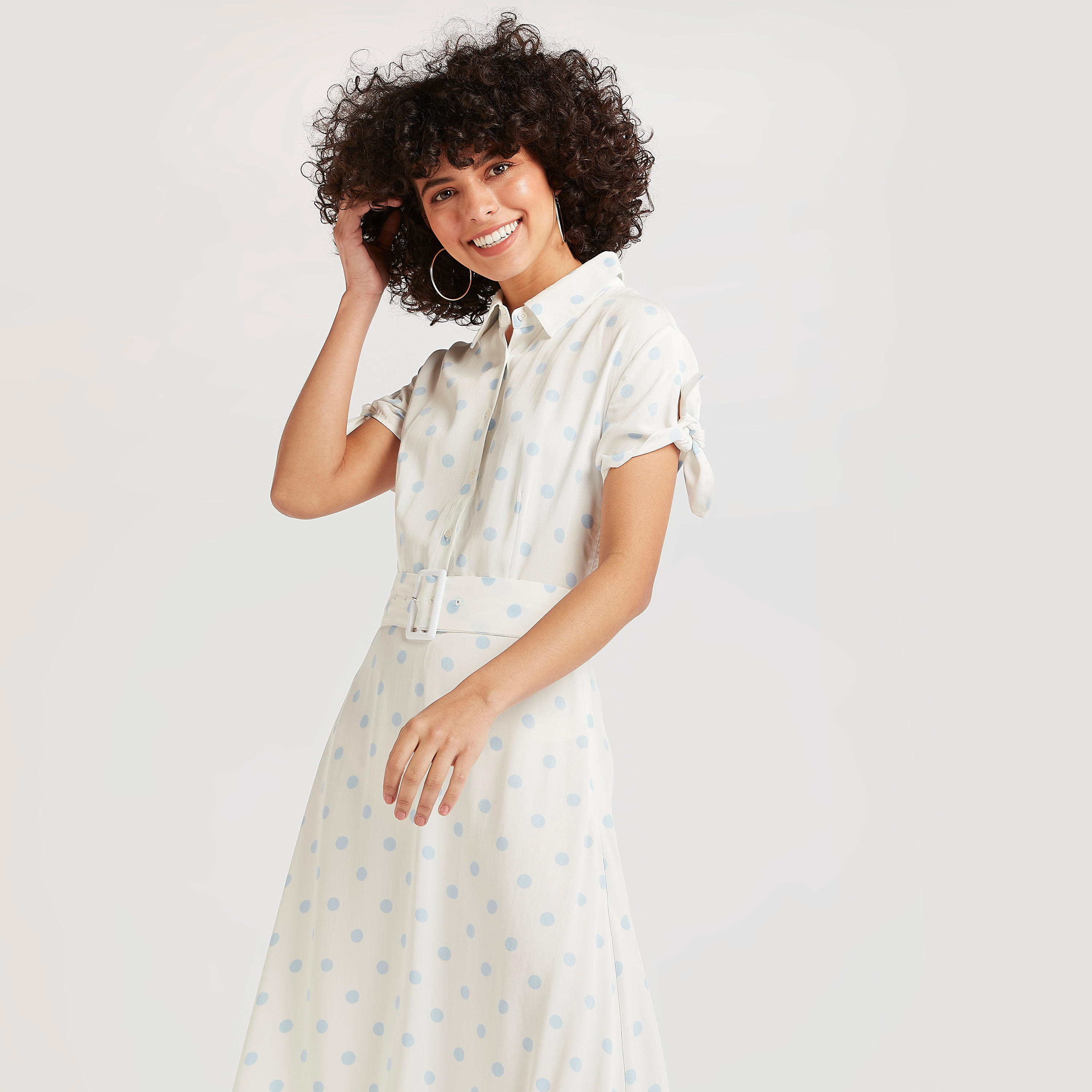 فستان إيه لاين منقّط بحزام من لي كوبر-women-clothing-dresses-image-5