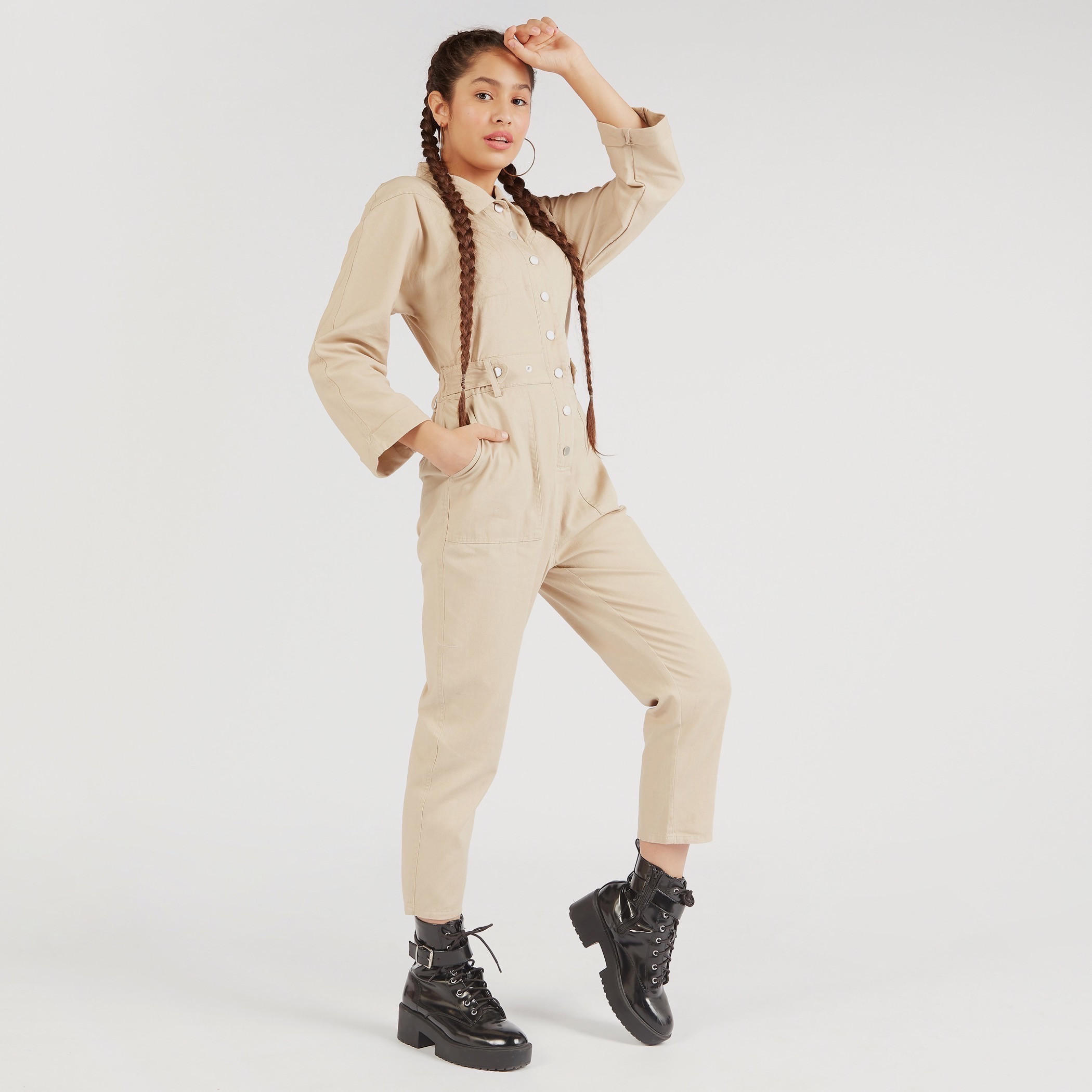 جمبسوت سادة بجيوب وأكمام طويلة من لي كوبر-women-clothing-jumpsuits-image-6