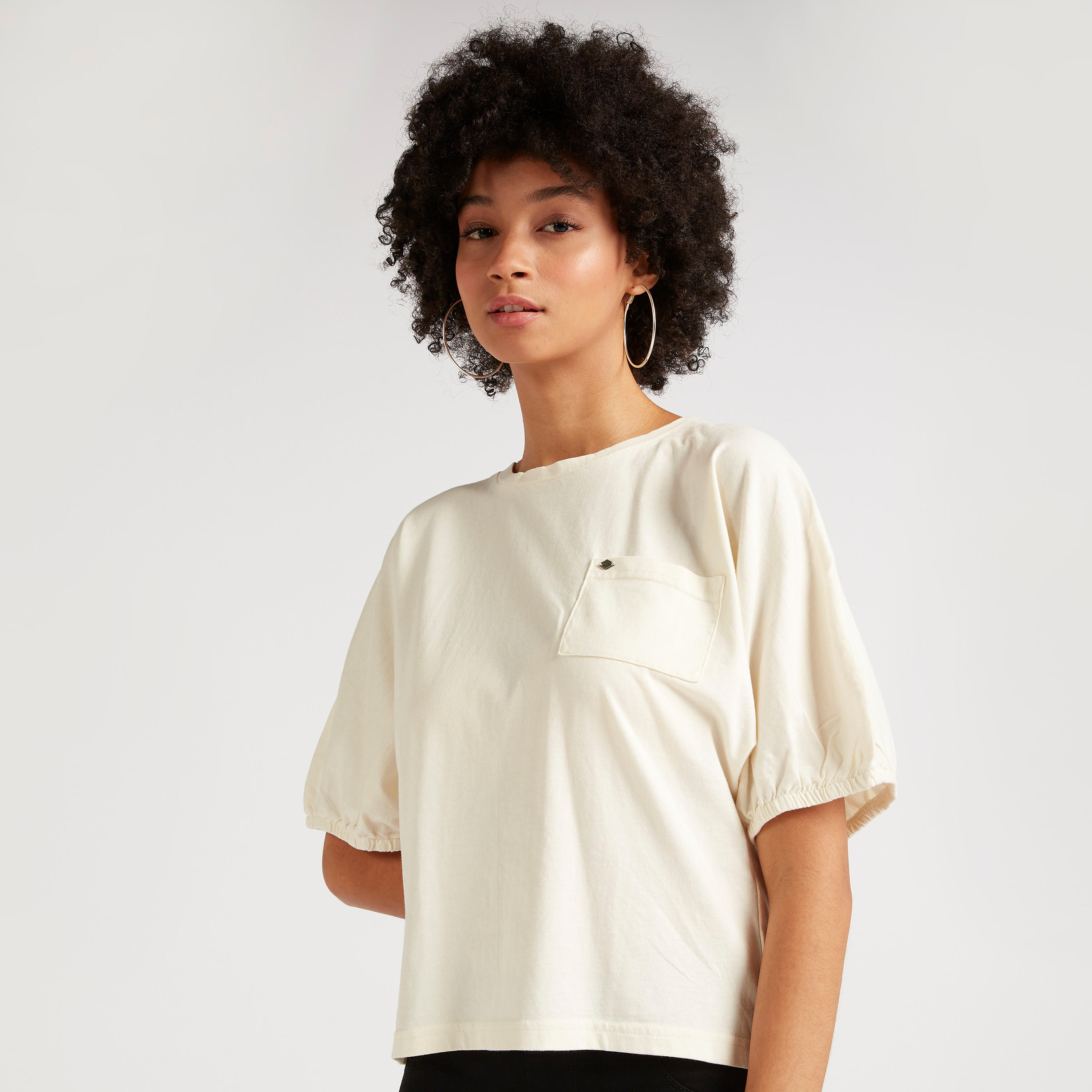 Lee Cooper Solid Top with Puff Sleeves-women-clothing-shirtsandblouses-blouses-image-1