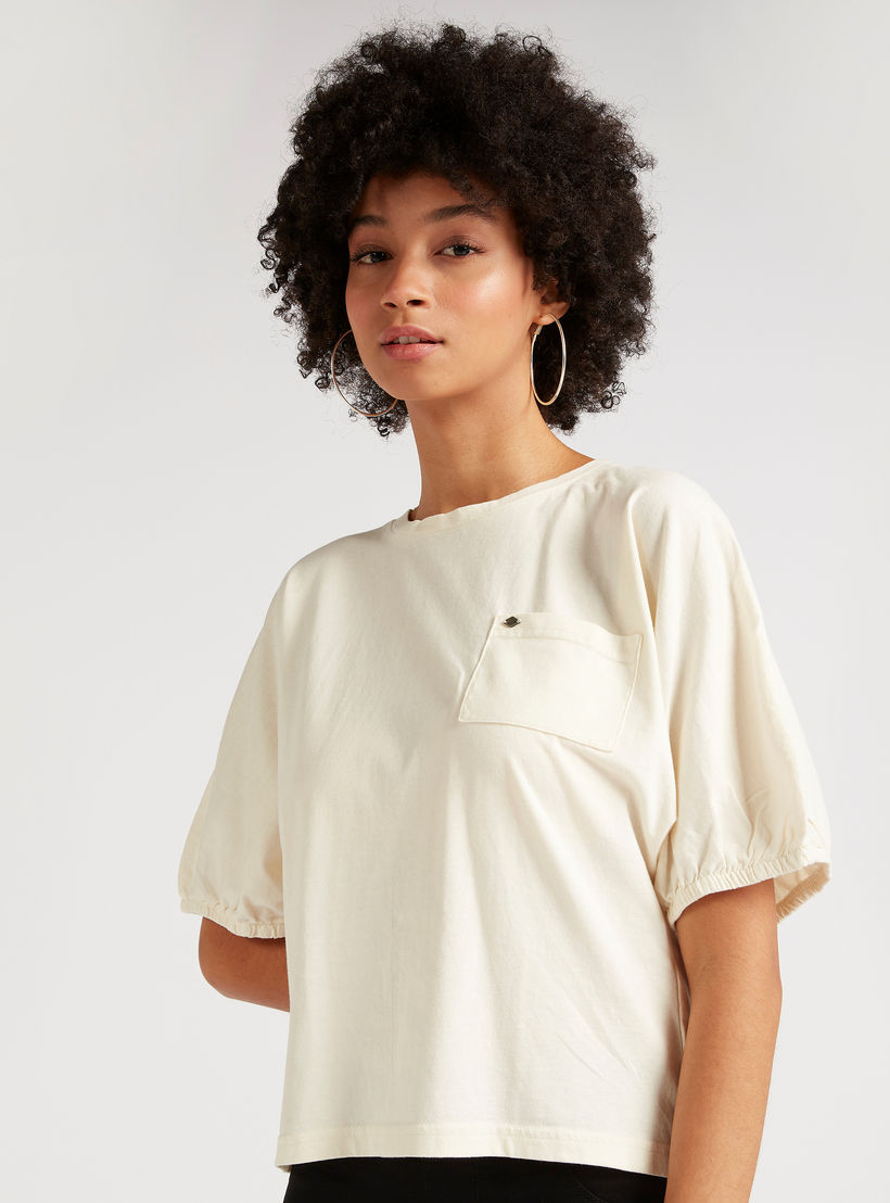 Lee Cooper Solid Top with Puff Sleeves-women-clothing-shirtsandblouses-blouses-image-1