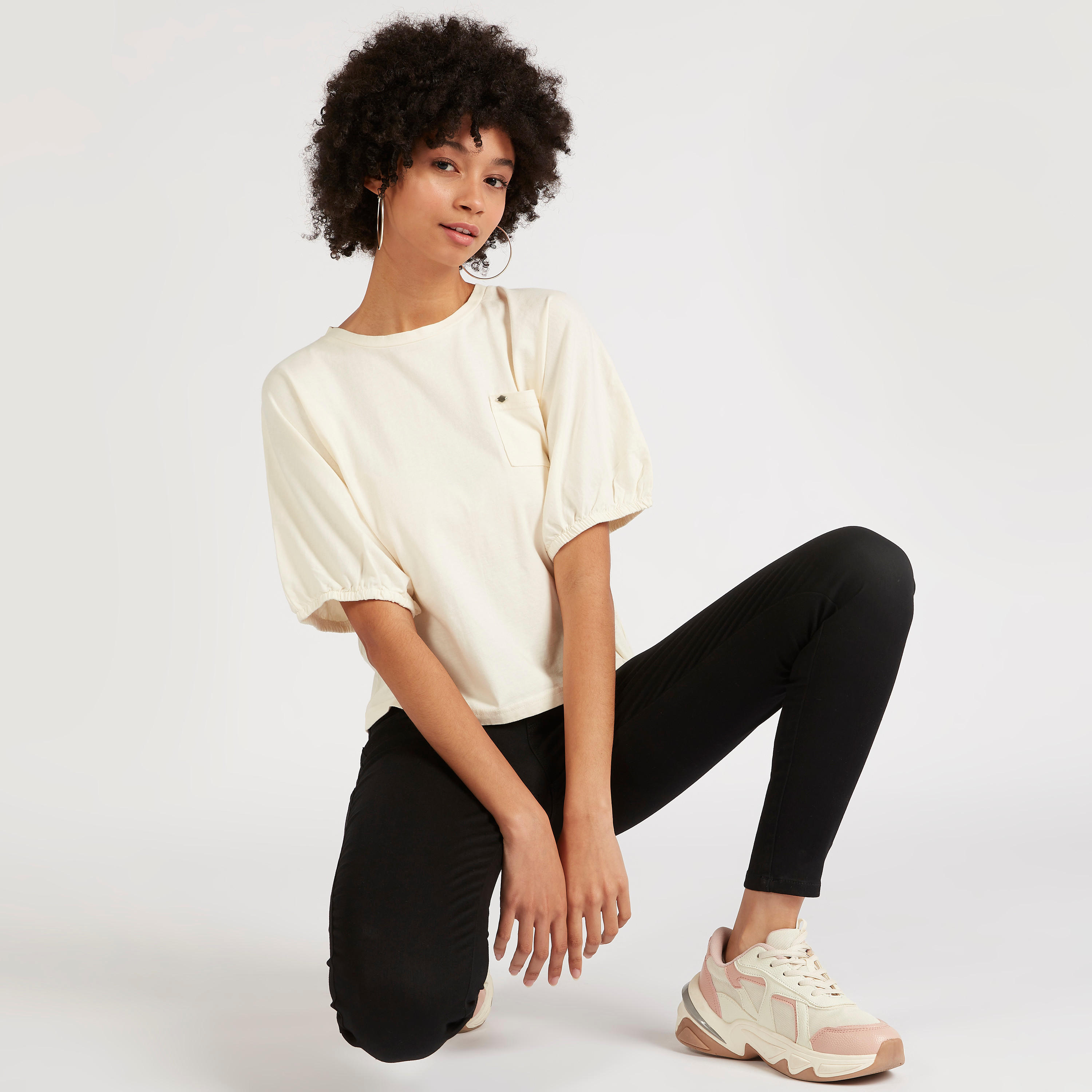 Lee Cooper Solid Top with Puff Sleeves-women-clothing-shirtsandblouses-blouses-image-2