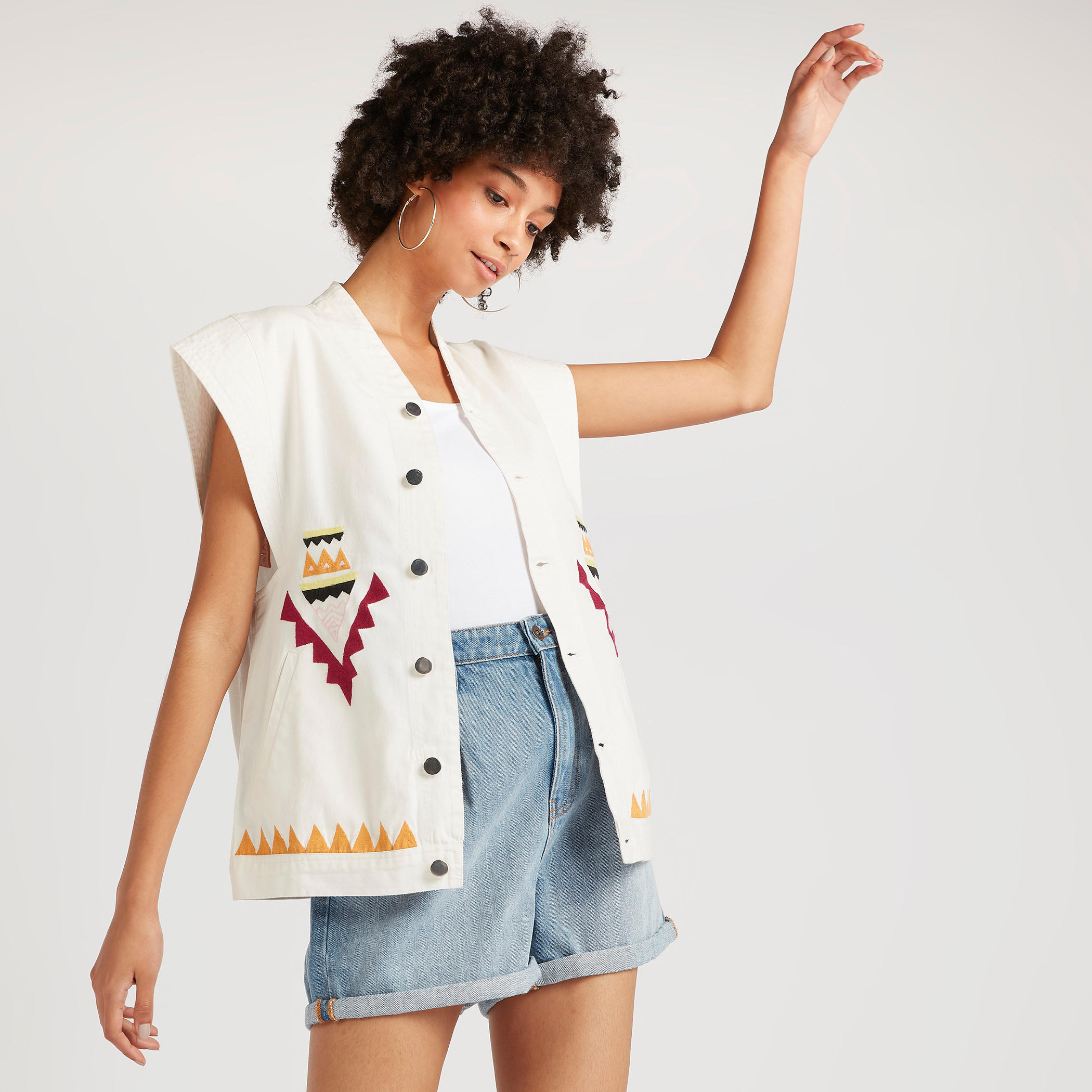 Lee Cooper Embroidered Denim Jacket with Button Closure-women-winterwear-coatsandjackets-jackets-image-1